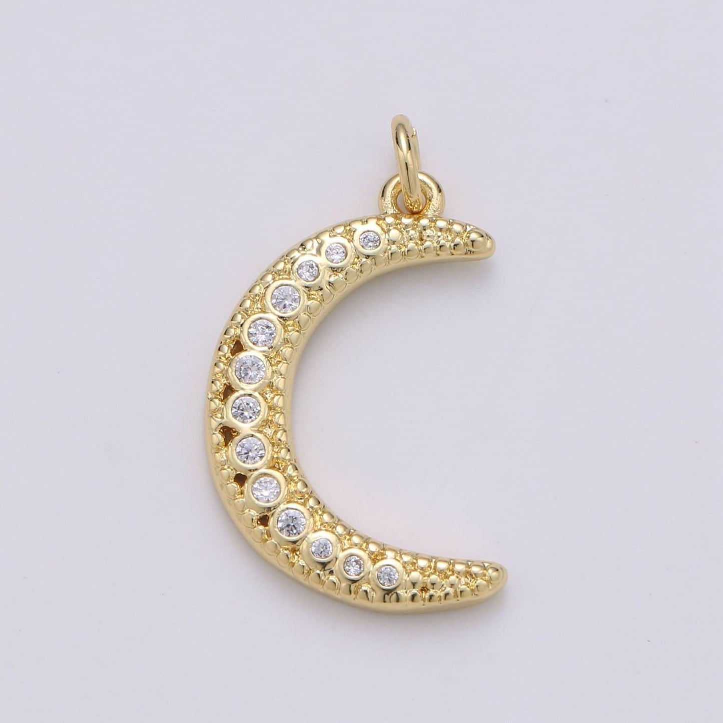 Crescent moon micro pave charm, cz clear gold pendant, cubic bracelet charm, croissant charm for wristlet bracelet making chgf-1901