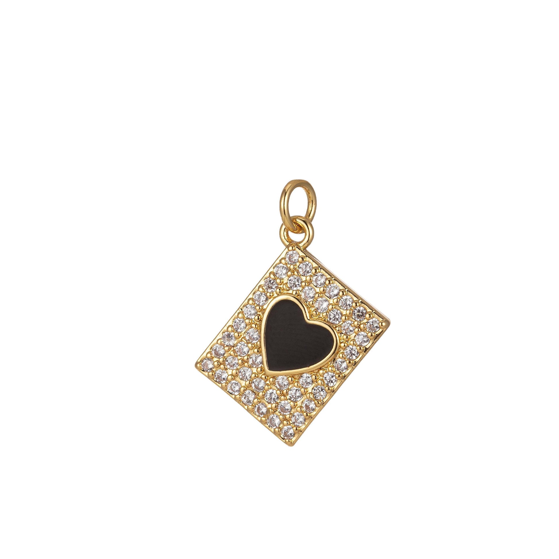 Micro pave heart pendant dainty tile charm enamel heart tag charm jewelry making supply 14k gold filled findings