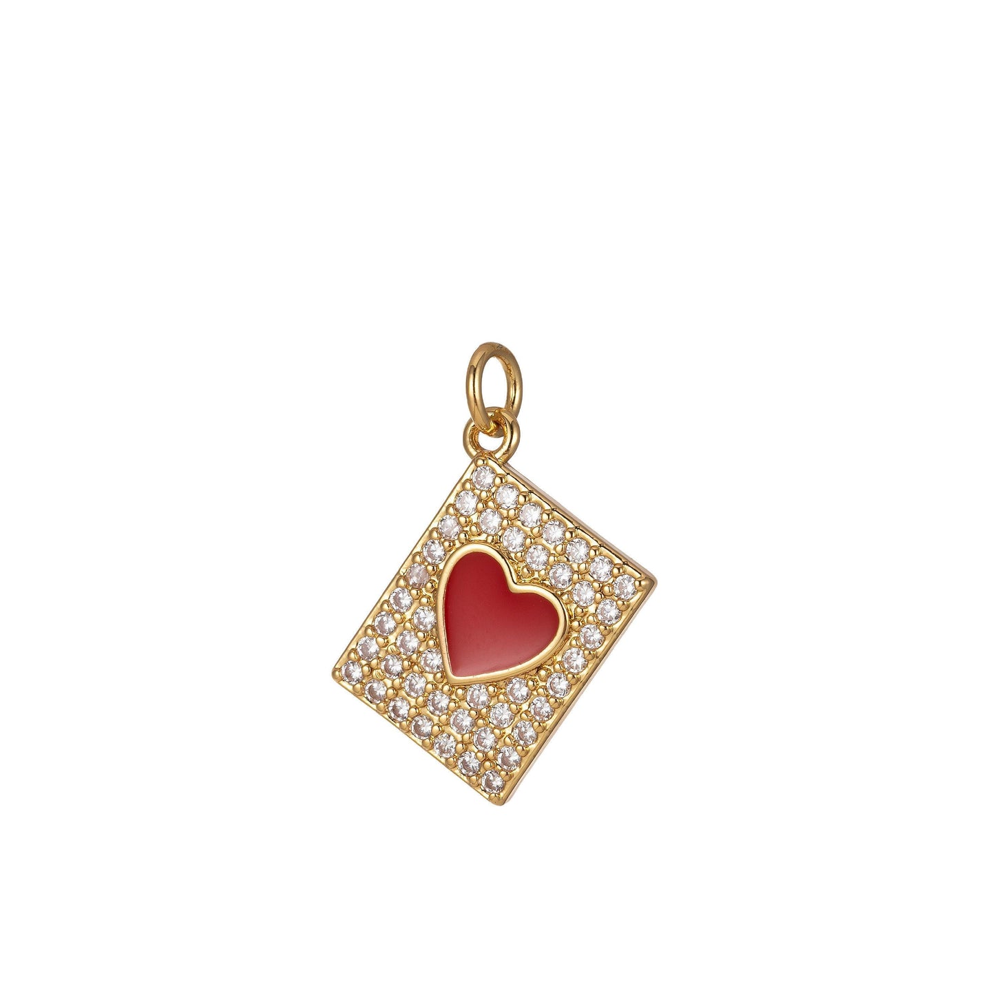Micro pave heart pendant dainty tile charm enamel heart tag charm jewelry making supply 14k gold filled findings