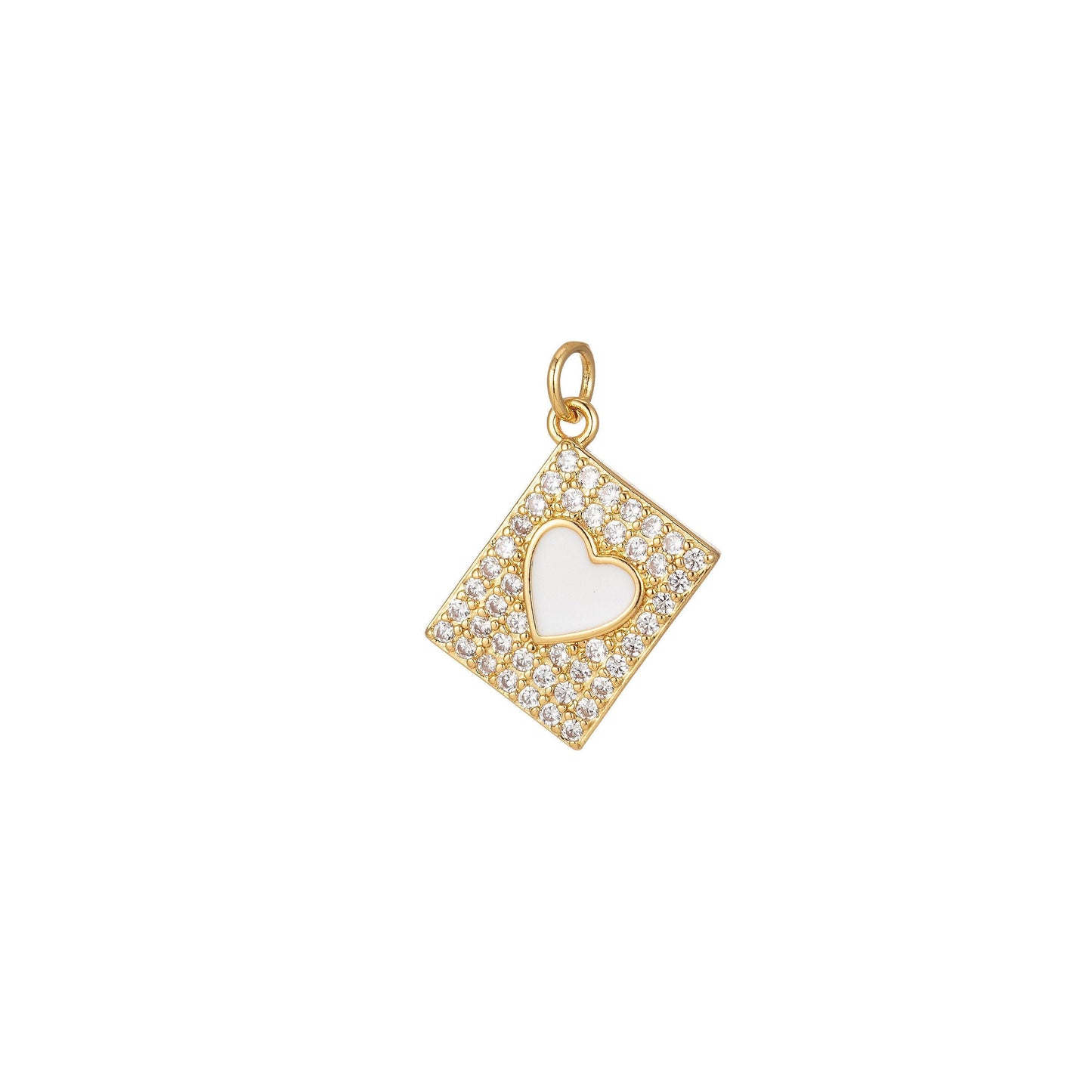 Micro pave heart pendant dainty tile charm enamel heart tag charm jewelry making supply 14k gold filled findings