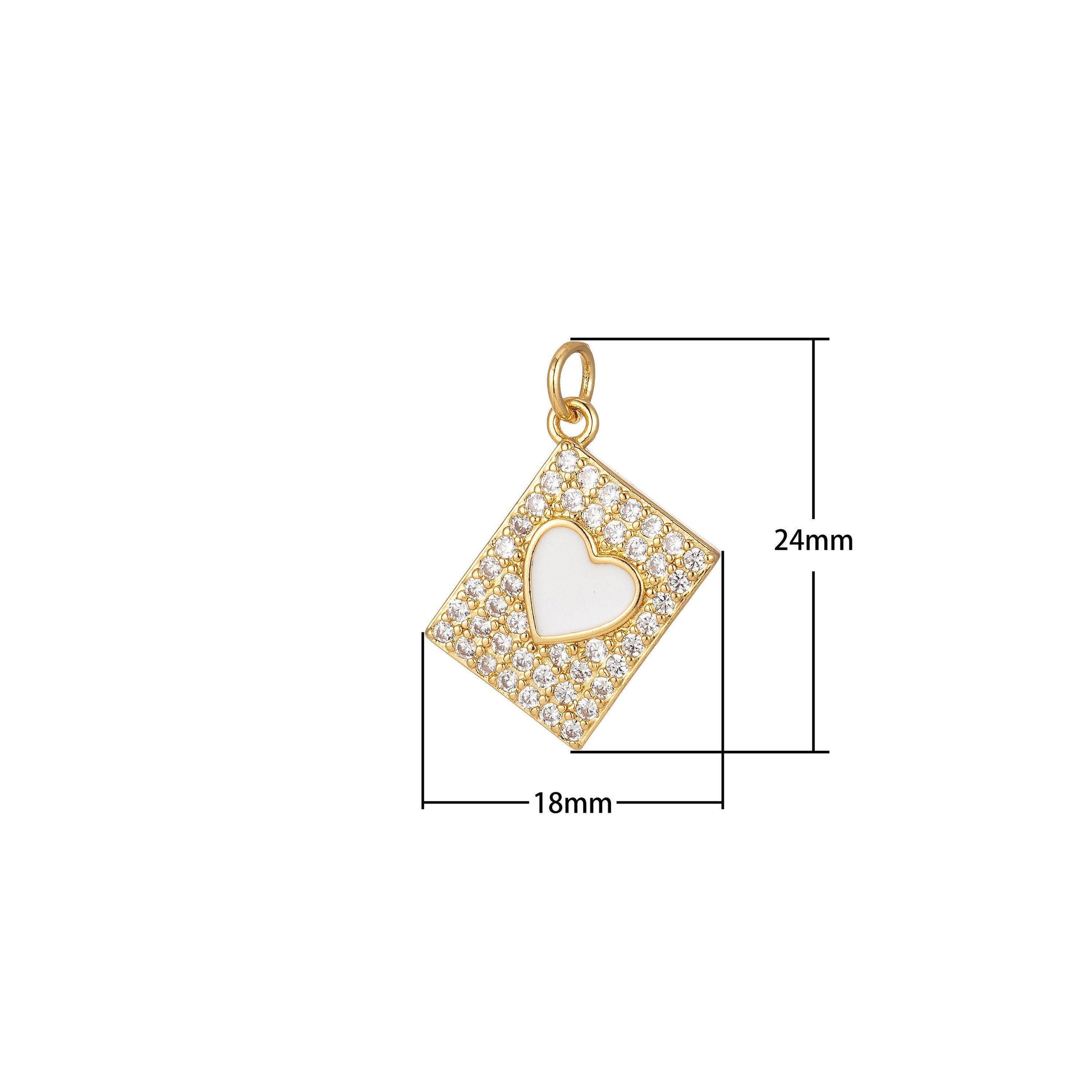 Micro pave heart pendant dainty tile charm enamel heart tag charm jewelry making supply 14k gold filled findings