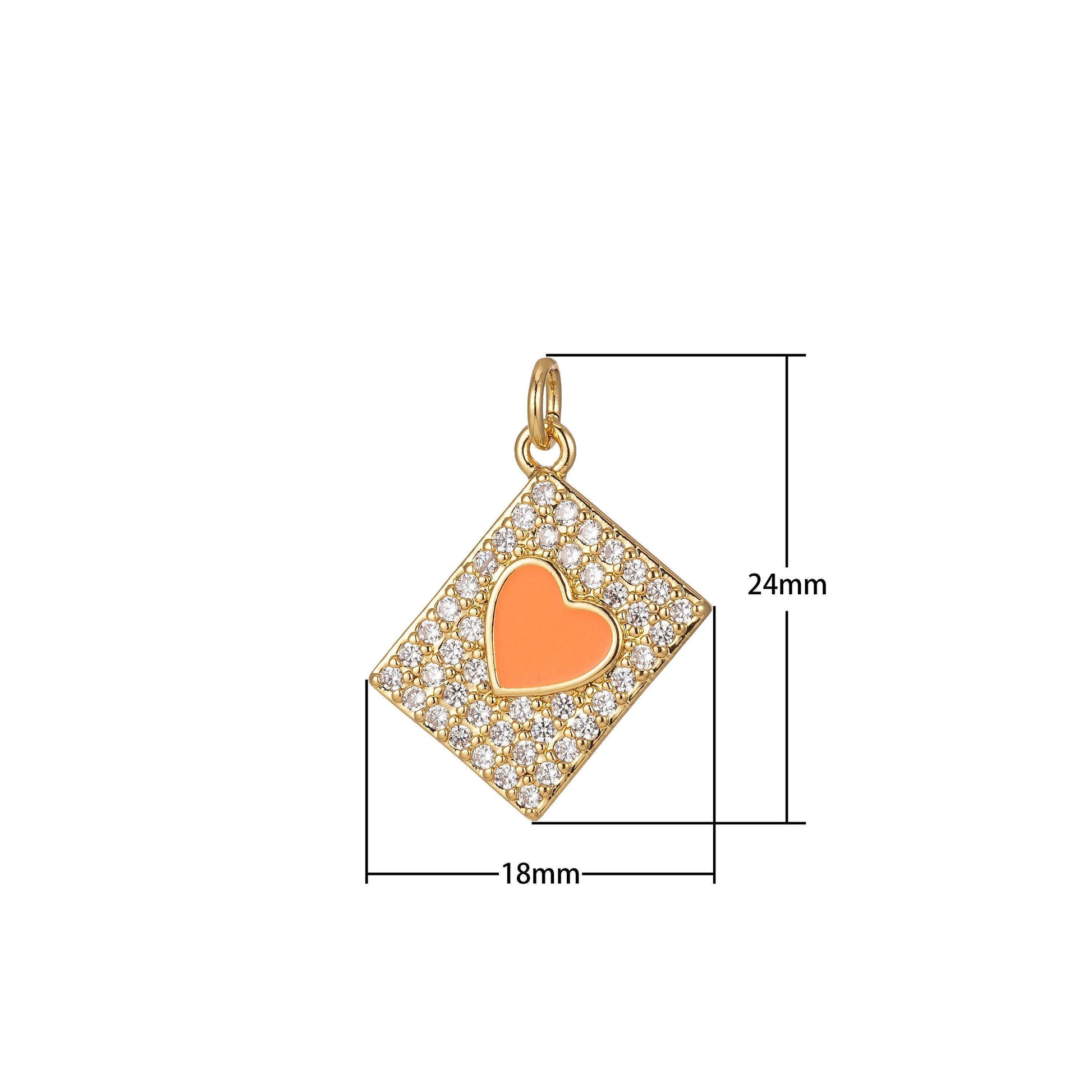 Micro pave heart pendant dainty tile charm enamel heart tag charm jewelry making supply 14k gold filled findings