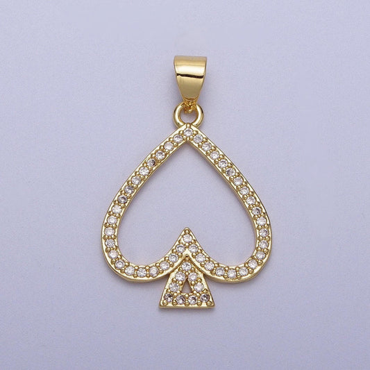 Cz gold spade necklace pendant ace of spade lucky charm necklace pendant for jewelry making supply