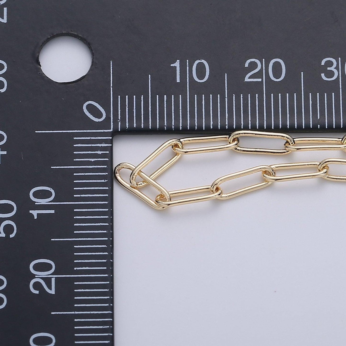 18k gold filled paper clip chain by yard, link chain wholesale bulk roll chain for jewelry making, size 4.3x 4.9mm, roll- 01