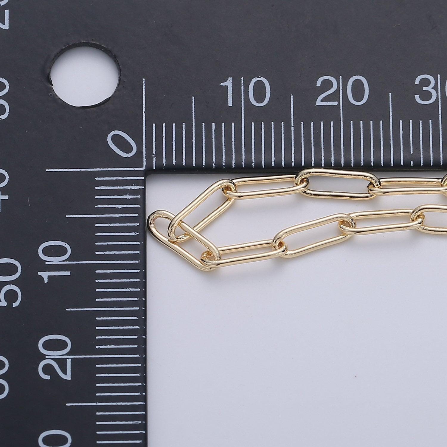 18k gold filled paper clip chain by yard, link chain wholesale bulk roll chain for jewelry making, size 4.3x 4.9mm, roll- 01