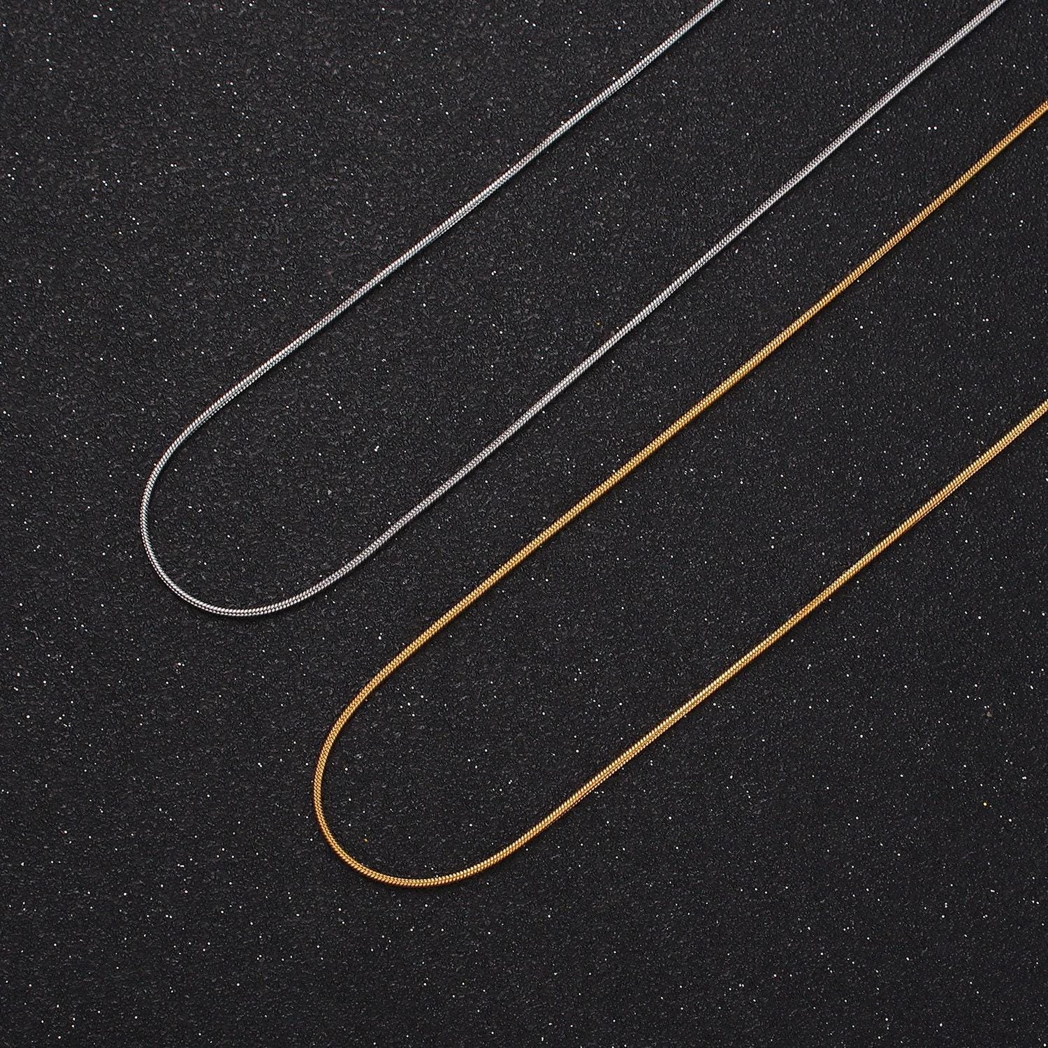 Dainty gold stainless steel 1mm snake herringbone 18 inch layering chain necklace | wa-2486