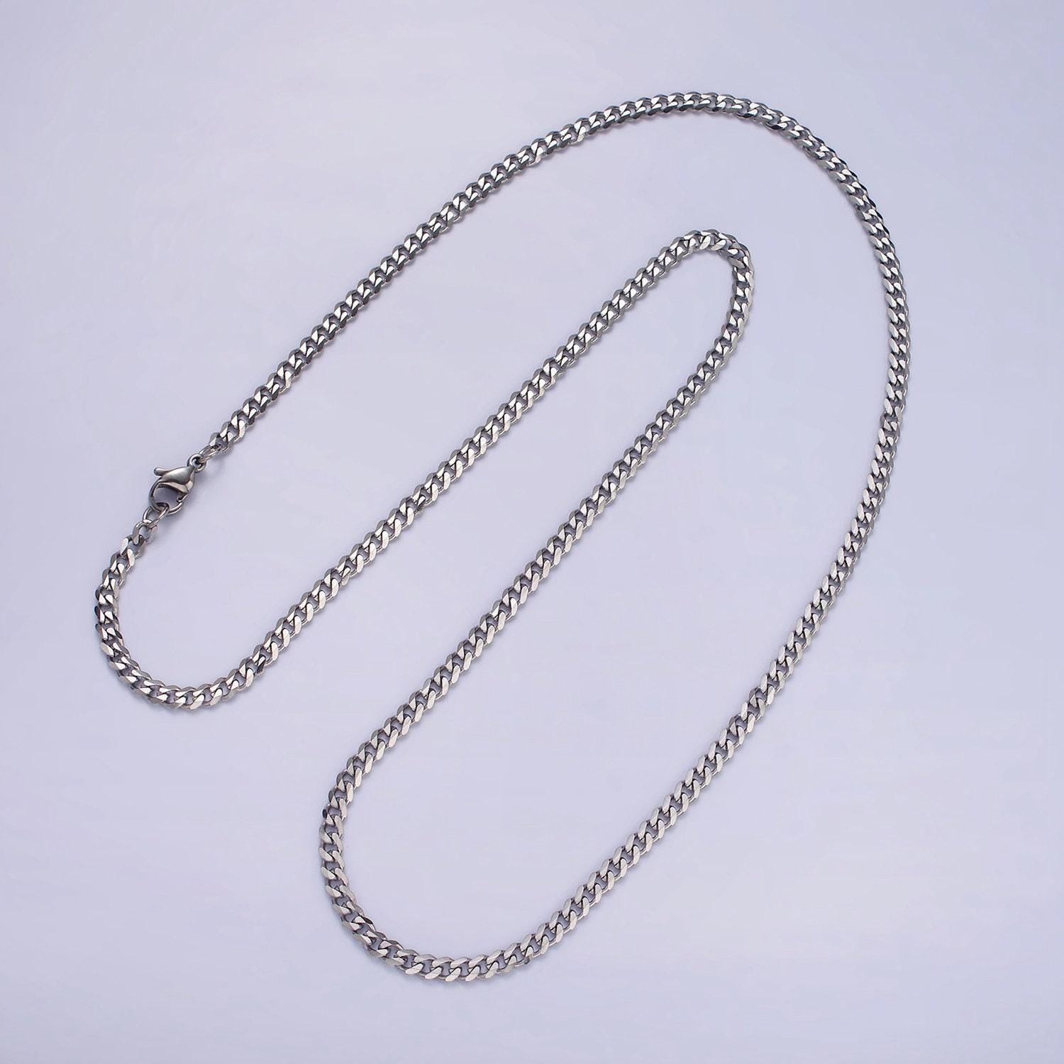 Stainless steel 3.4 mm curb chain | silver curb necklace | steel curb chain | men's stainless steel chain | tarnish resistant wa2147~wa2150