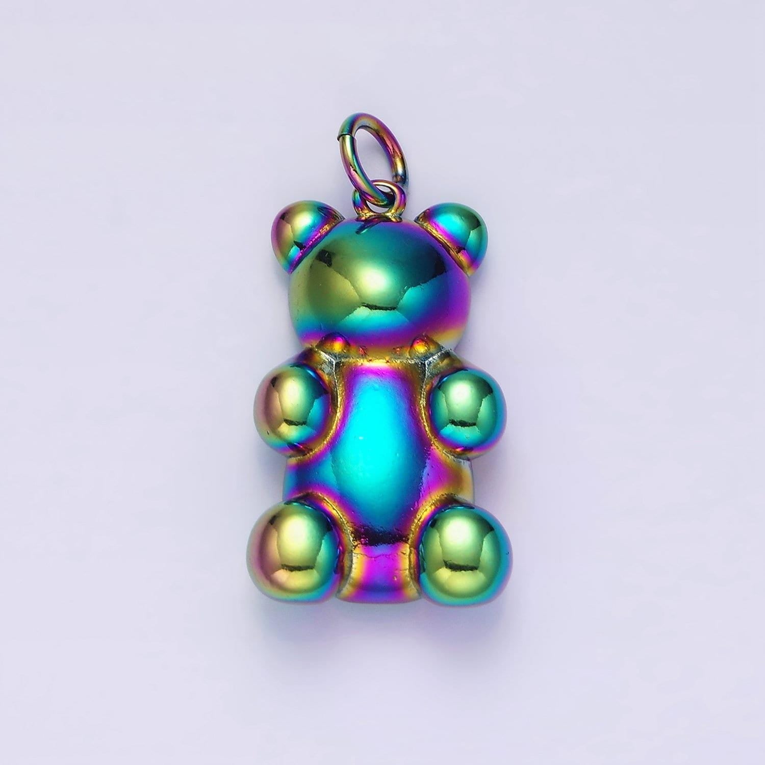 Stainless steel 30mm, 20mm iridescent rainbow gummy teddy bear animal charm | p660 p661