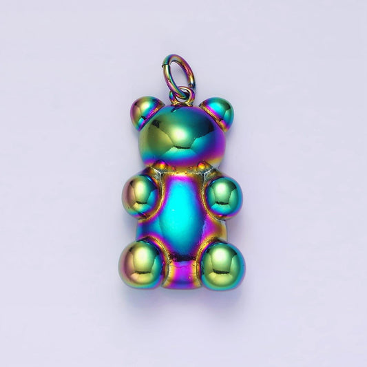 Stainless steel 30mm, 20mm iridescent rainbow gummy teddy bear animal charm | p660 p661