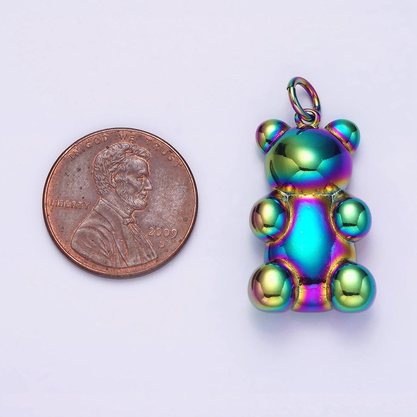 Stainless steel 30mm, 20mm iridescent rainbow gummy teddy bear animal charm | p660 p661