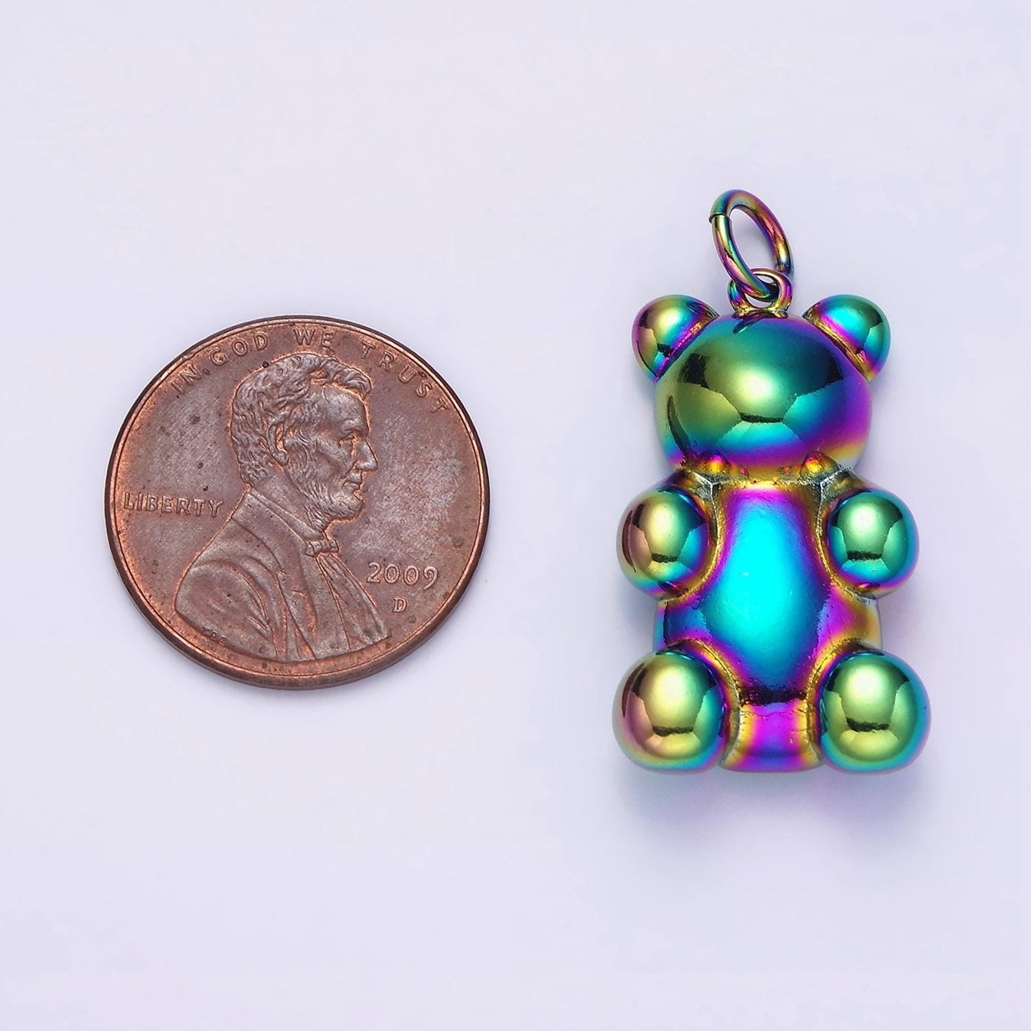 Stainless steel 30mm, 20mm iridescent rainbow gummy teddy bear animal charm | p660 p661