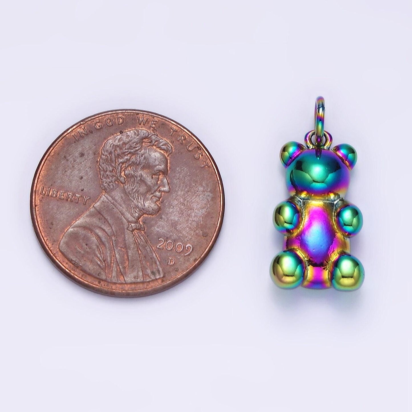Stainless steel 30mm, 20mm iridescent rainbow gummy teddy bear animal charm | p660 p661