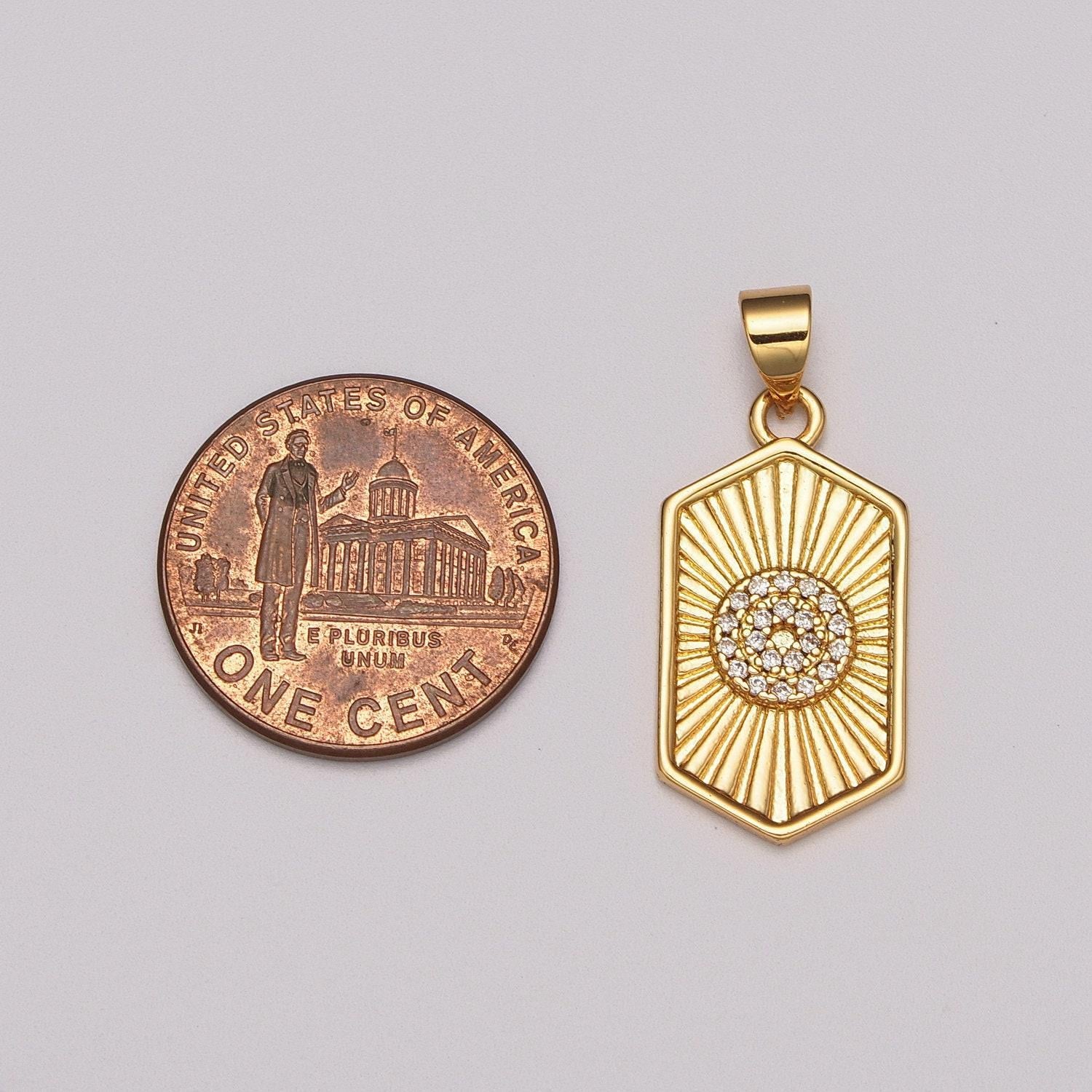 Dainty 14k gold filled hexagon medallion pendant gold sunburst charm necklace boho chic gold geometric necklace celestial jewelry