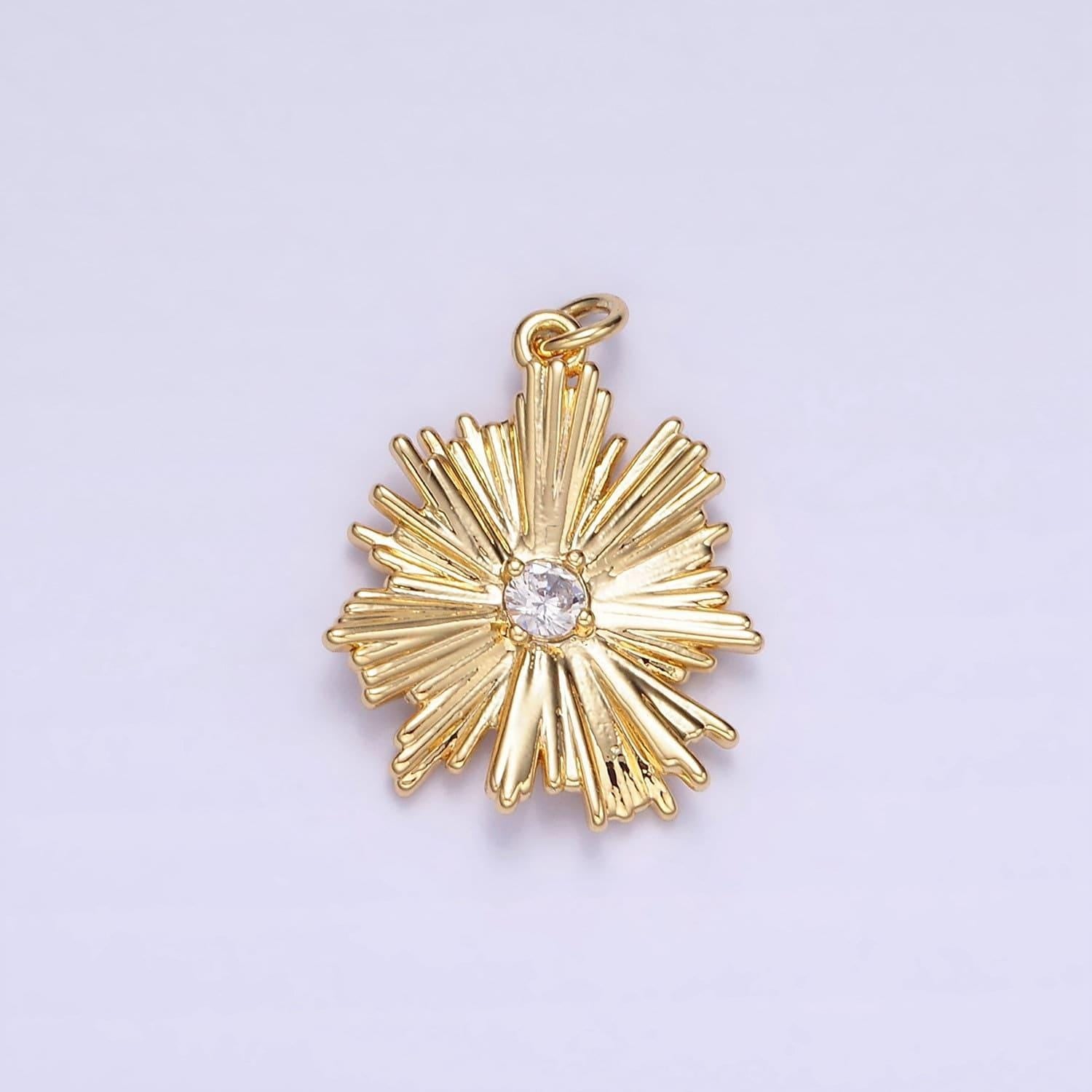 Dainty sunburst silver charm clear micro pave starburst charm celestial charm gold filled sunflower charm c140