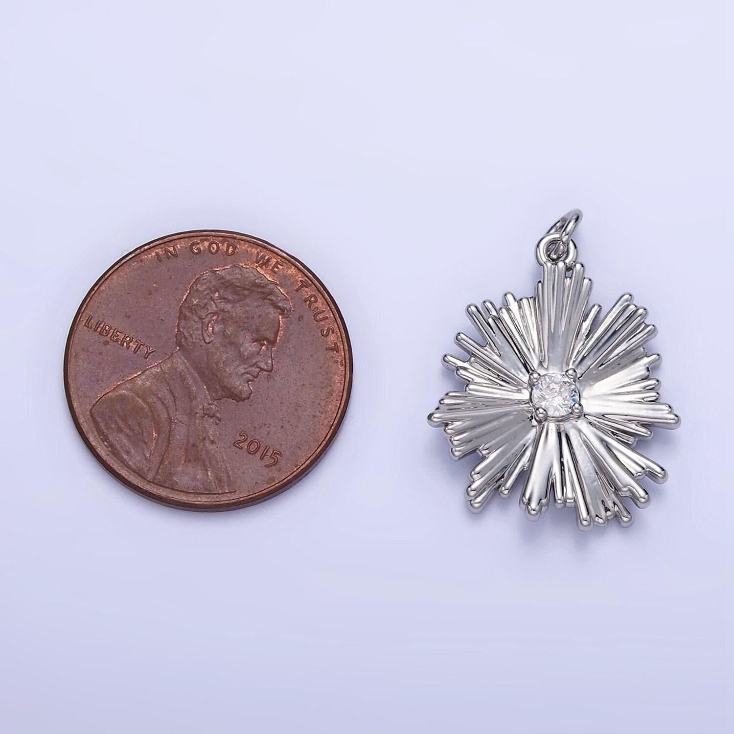 Dainty sunburst silver charm clear micro pave starburst charm celestial charm gold filled sunflower charm c140
