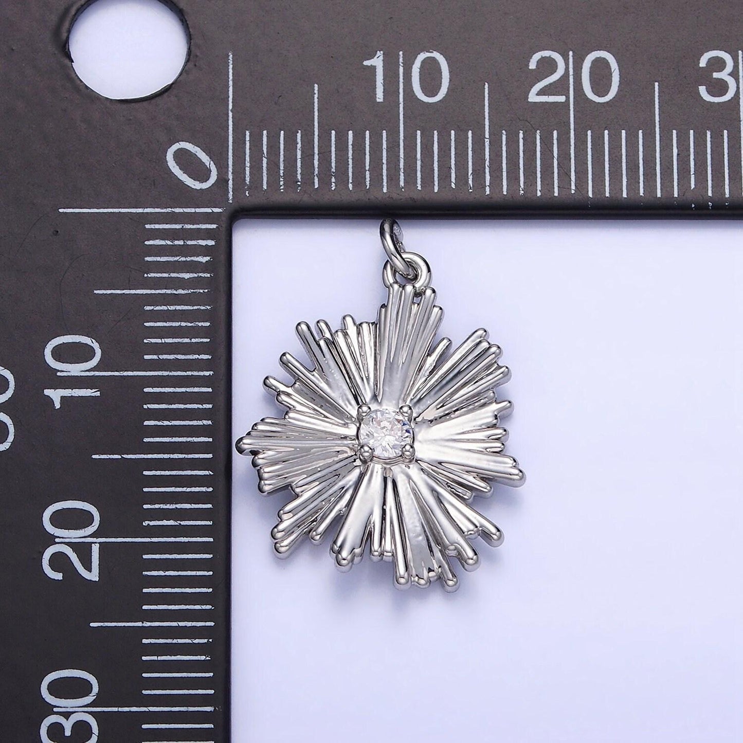 Dainty sunburst silver charm clear micro pave starburst charm celestial charm gold filled sunflower charm c140