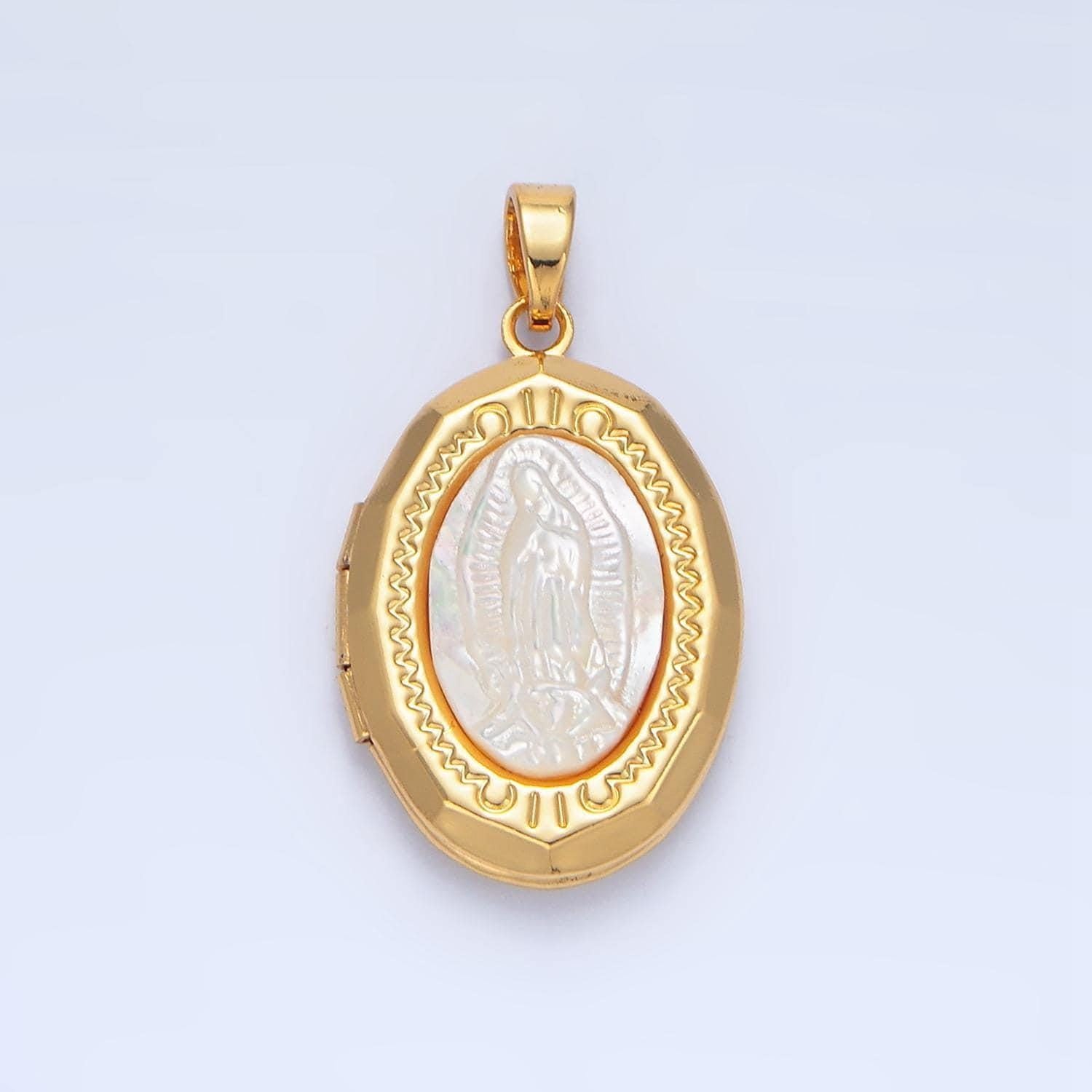 Holy mary / guadalupe oval shell pearl locket 24k gold filled pendant | aa-795