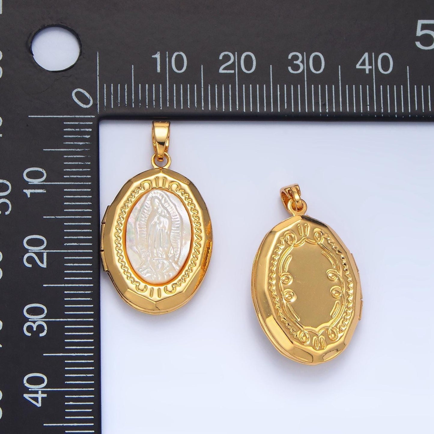 Holy mary / guadalupe oval shell pearl locket 24k gold filled pendant | aa-795