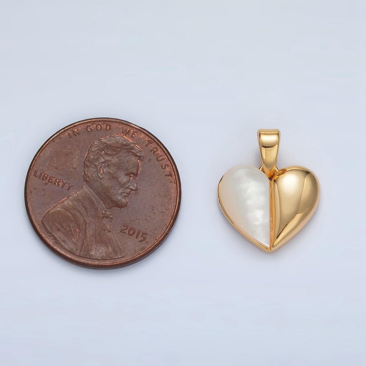 Gold filled 11mm half shell pearl & plain heart pendant | aa-1517