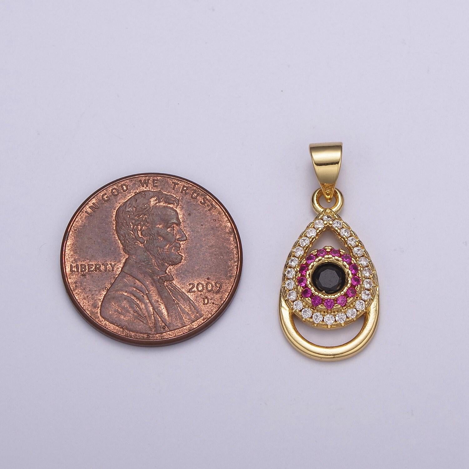 Dainty 24k gold filled tear drop evil eye charm