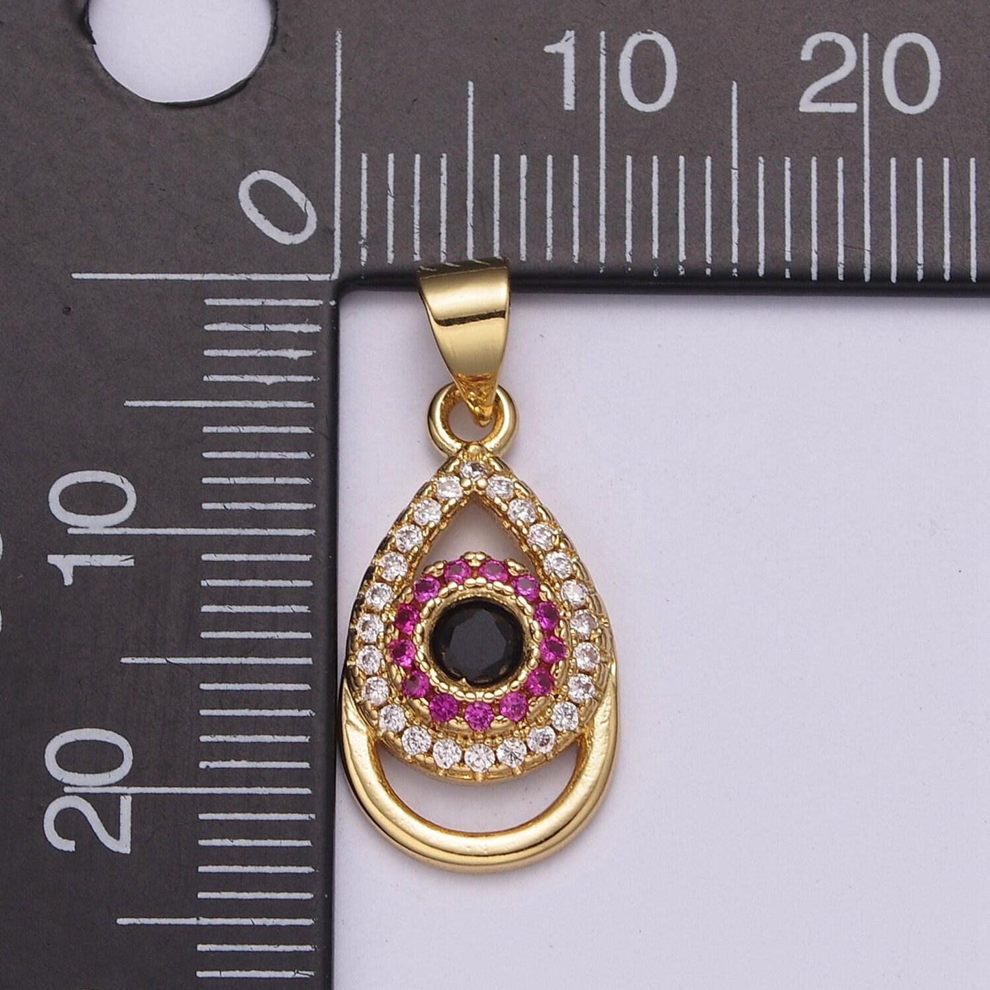 Dainty 24k gold filled tear drop evil eye charm