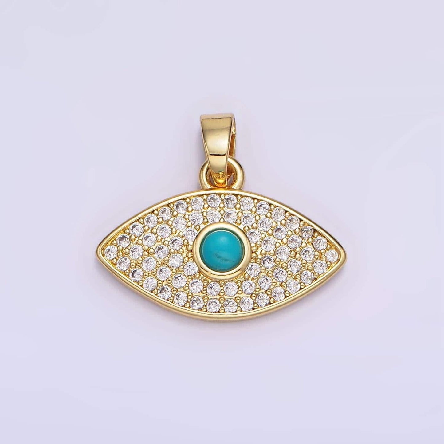 14k gold filled 16mm turquoise micro paved cz evil eye pendant | ah-162