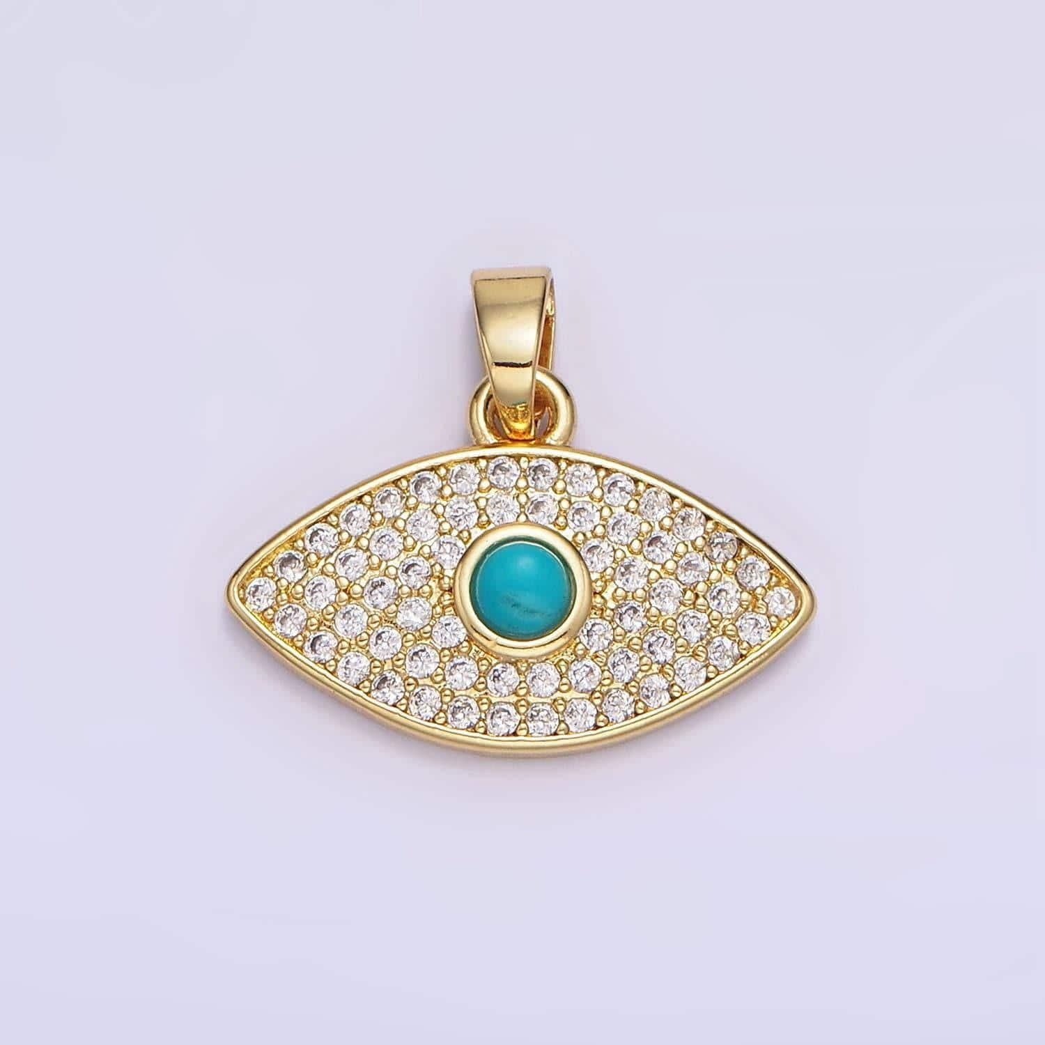 14k gold filled 16mm turquoise micro paved cz evil eye pendant | ah-162