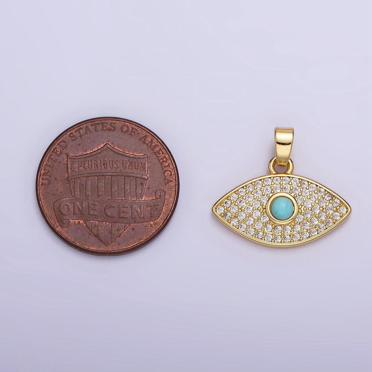 14k gold filled 16mm turquoise micro paved cz evil eye pendant | ah-162