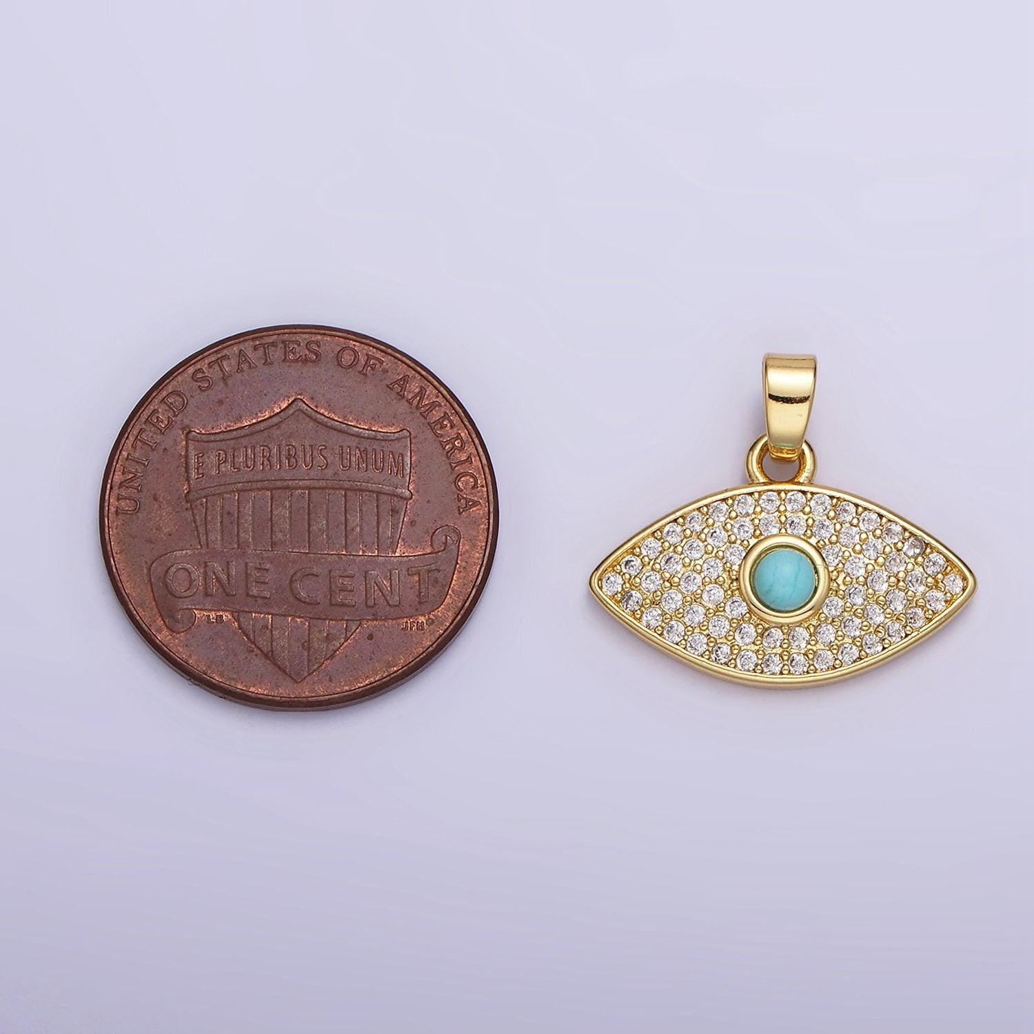 14k gold filled 16mm turquoise micro paved cz evil eye pendant | ah-162