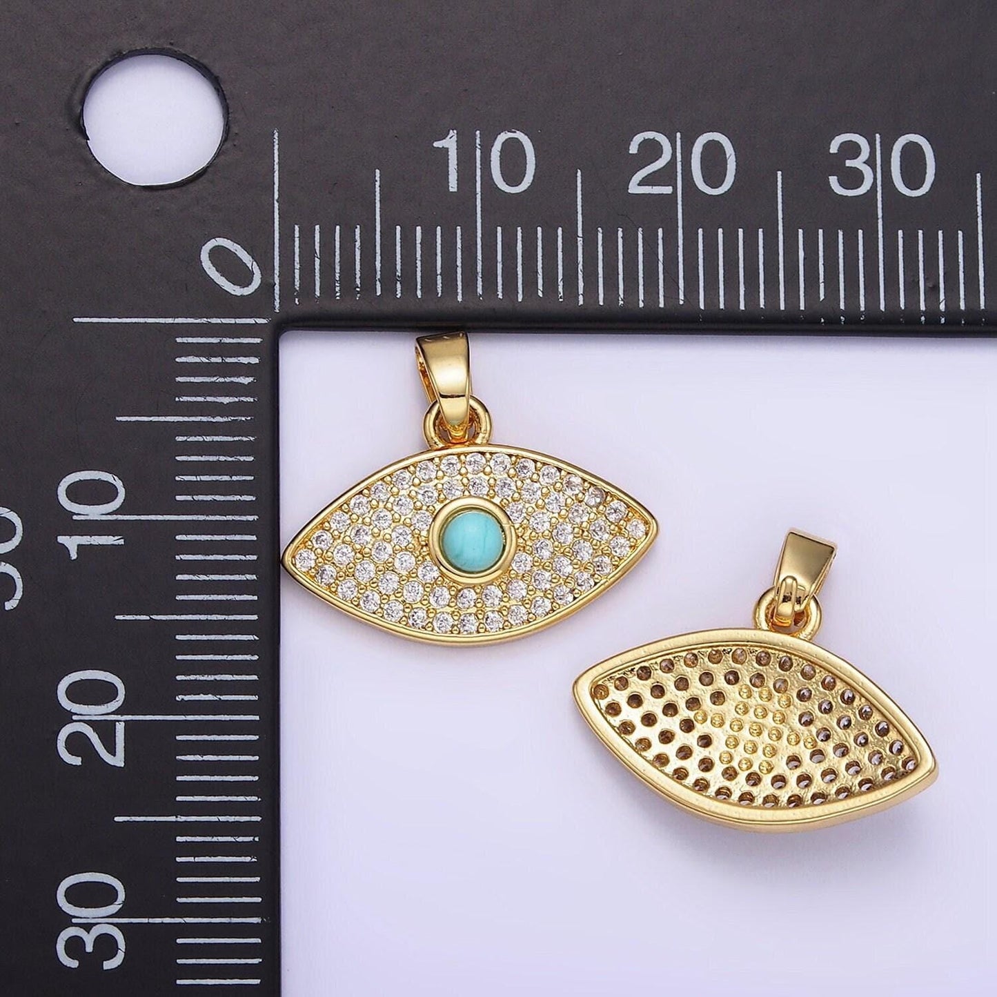 14k gold filled 16mm turquoise micro paved cz evil eye pendant | ah-162