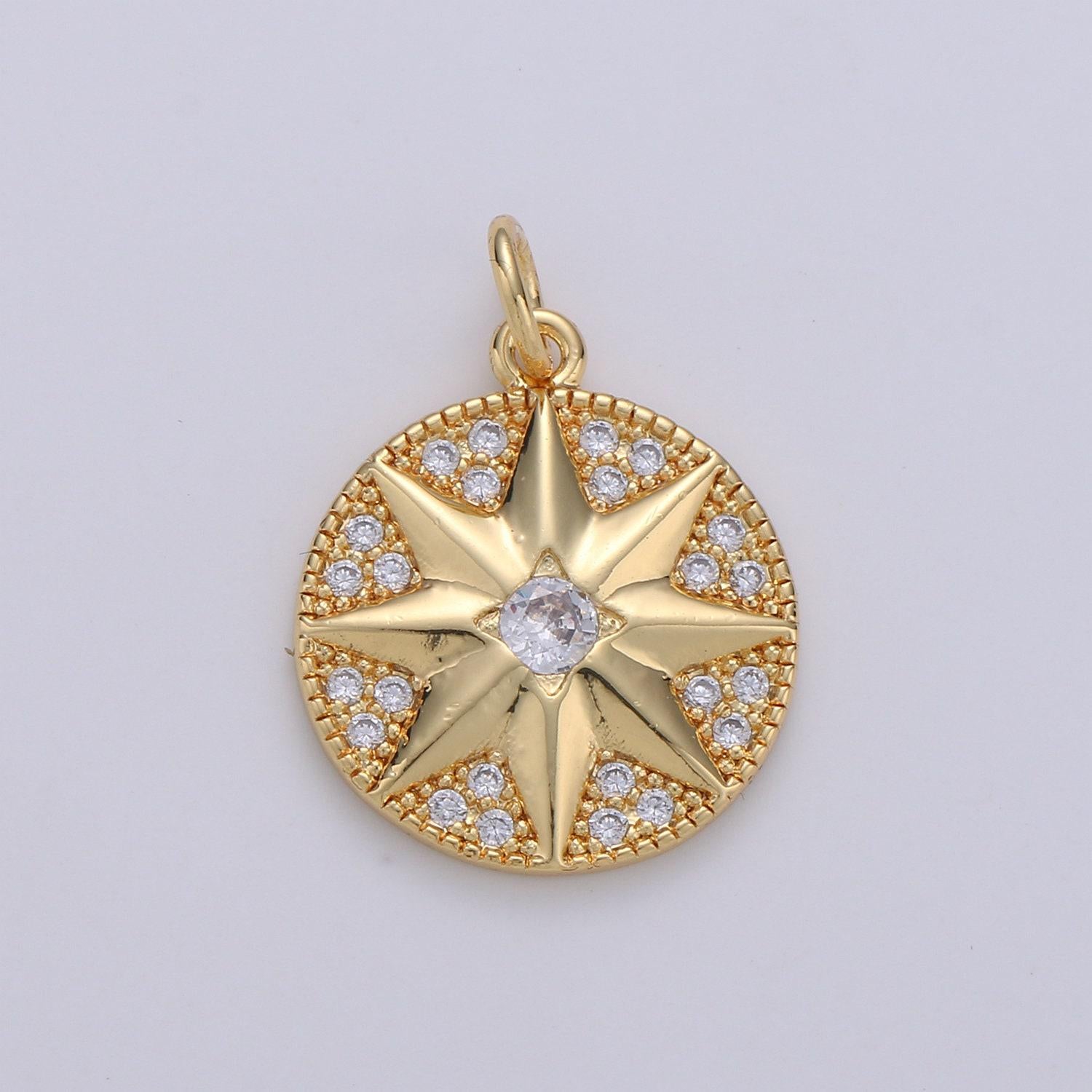 Dainty gold north star charm, starburst gold pendant, dainty minimalist jewelry making in 24k gold findings