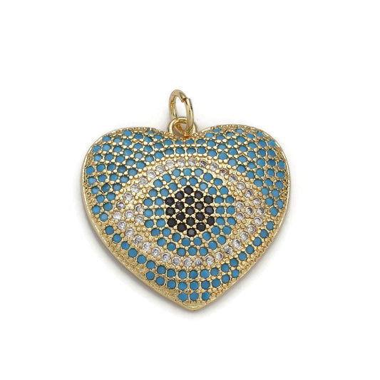 1pc 24k gold micro pave cz heart pendant charm, eye in heart micro pave cz pendant charm, pendant, for diy jewelry-1061