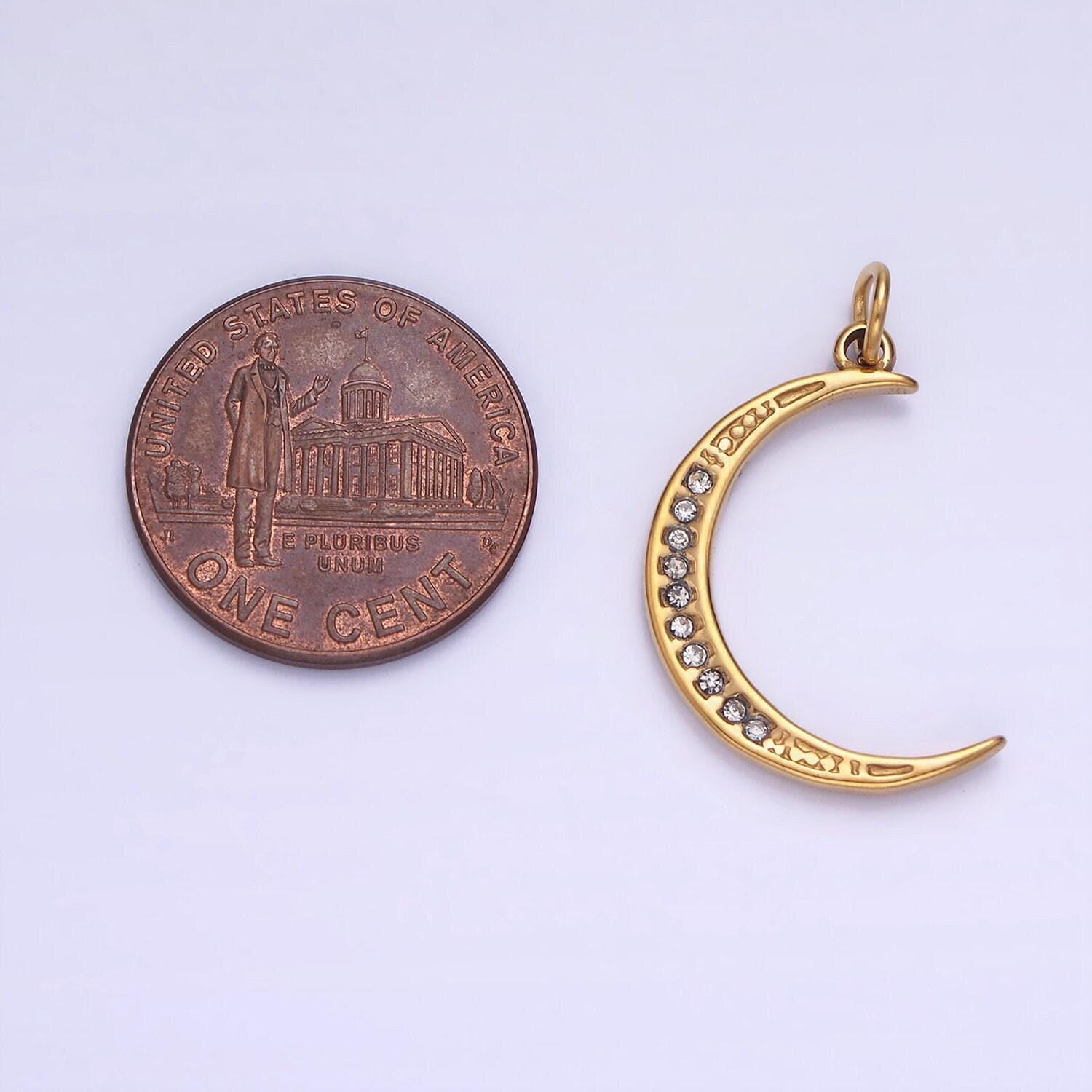 Dainty moon charm, micro pave cz small crescent moon charms, dainty pave moon charm, dangle charms for jewelry supply p-1377