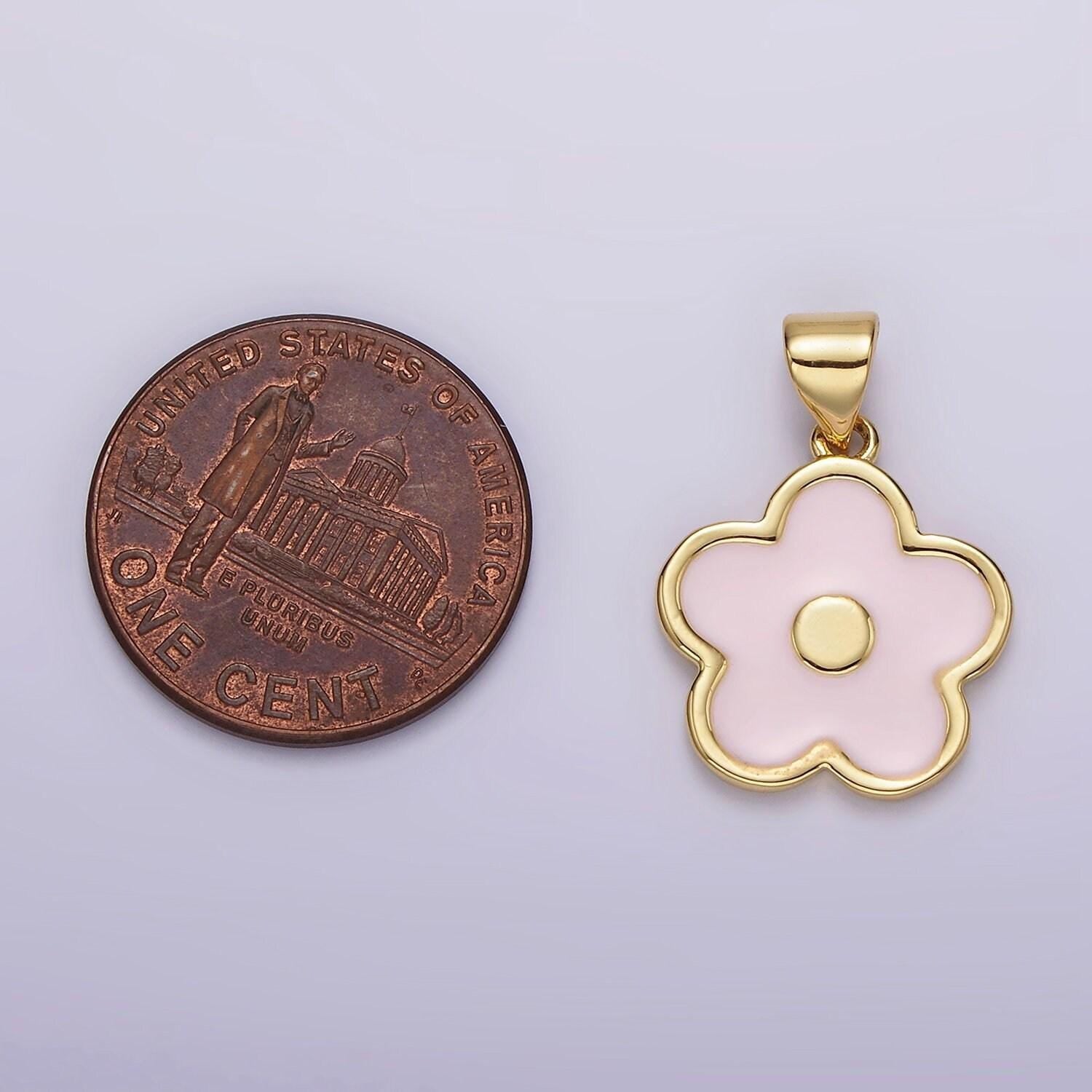 Dainty pink daisy charms kawaii pink enamel flower charms cute baby pink flower charms for bracelet necklace pendant ah078