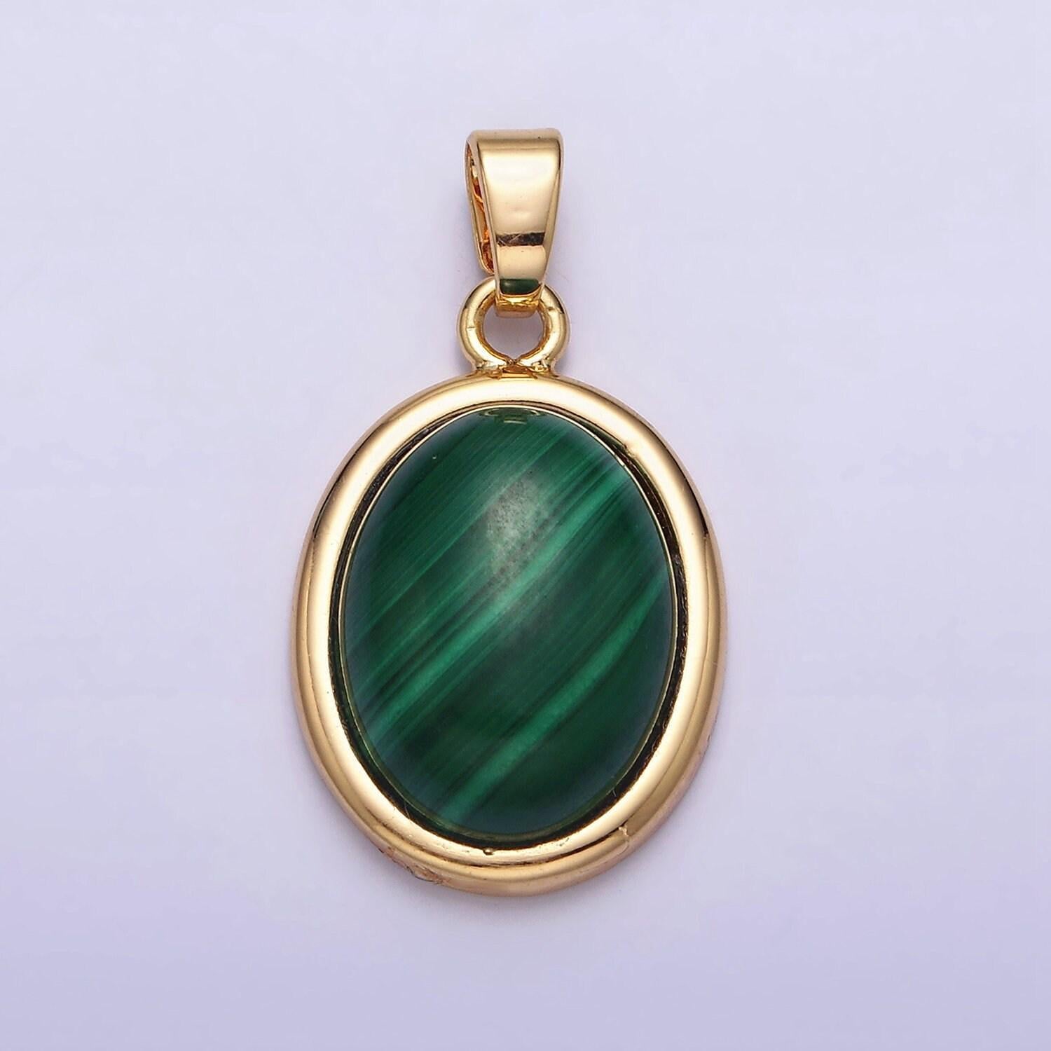 Green malachite oval cabochon charm 16k gold filled oval pendant aa435