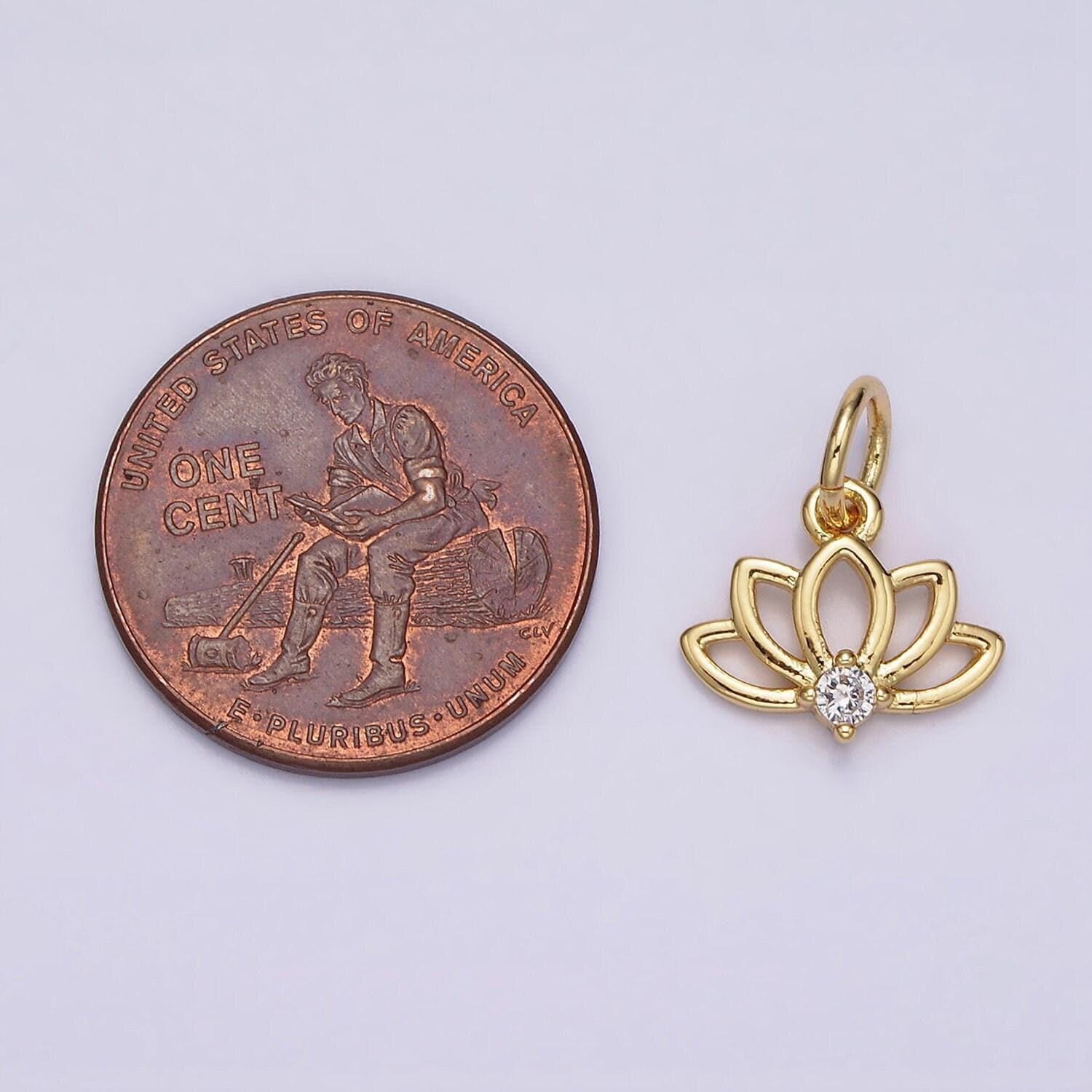 Dainty lotus flower 16k gold filled charm tiny cz yoga/ zen/ meditation symbol jewelry bracelet earring necklace n-977