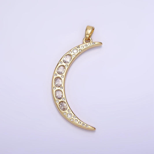 14k gold filled 40mm clear cz oval dotted celestial crescent moon pendant | ah-147
