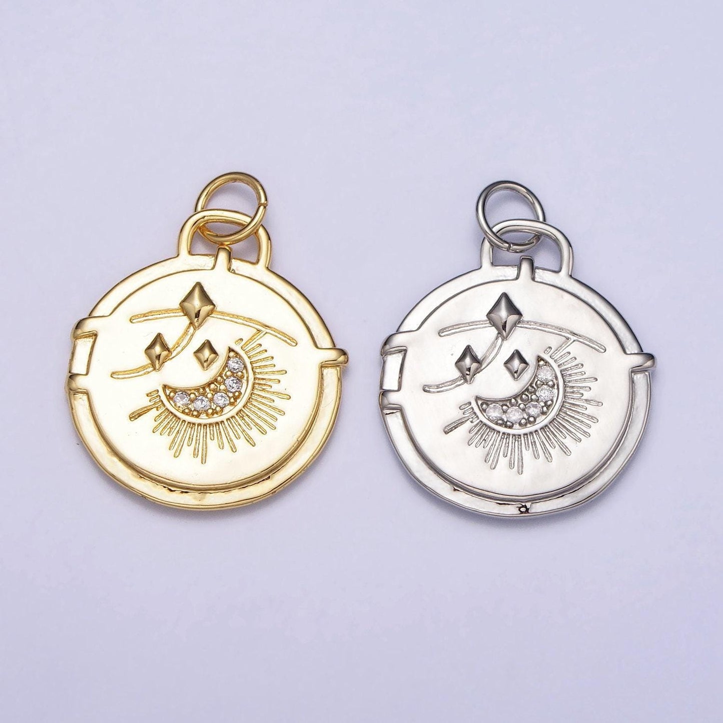 Gold celestial cubic crescent moon charm silver celestial charm pendant gold cz charm pendant, cubic zirconia dainty moon necklace charm