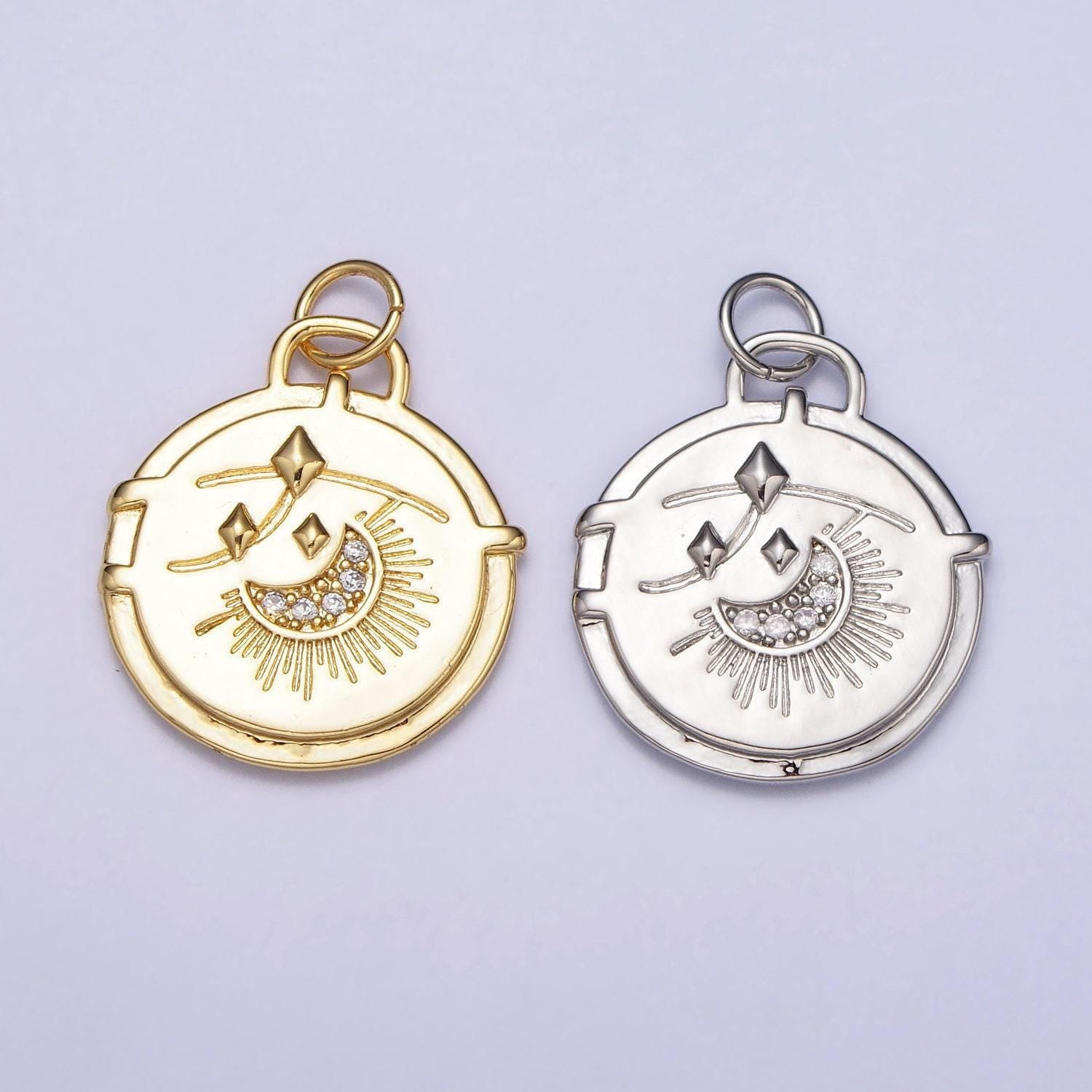 Gold celestial cubic crescent moon charm silver celestial charm pendant gold cz charm pendant, cubic zirconia dainty moon necklace charm