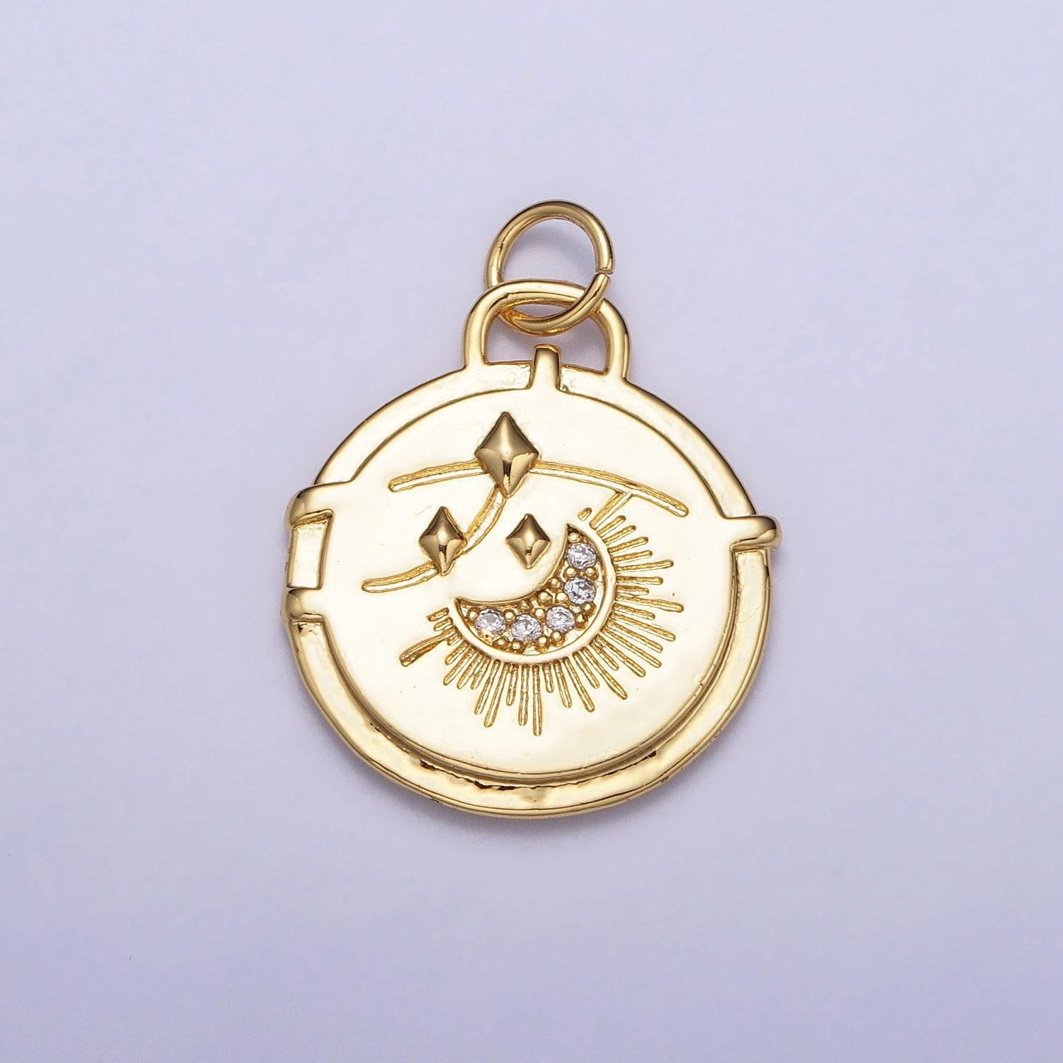 Gold celestial cubic crescent moon charm silver celestial charm pendant gold cz charm pendant, cubic zirconia dainty moon necklace charm