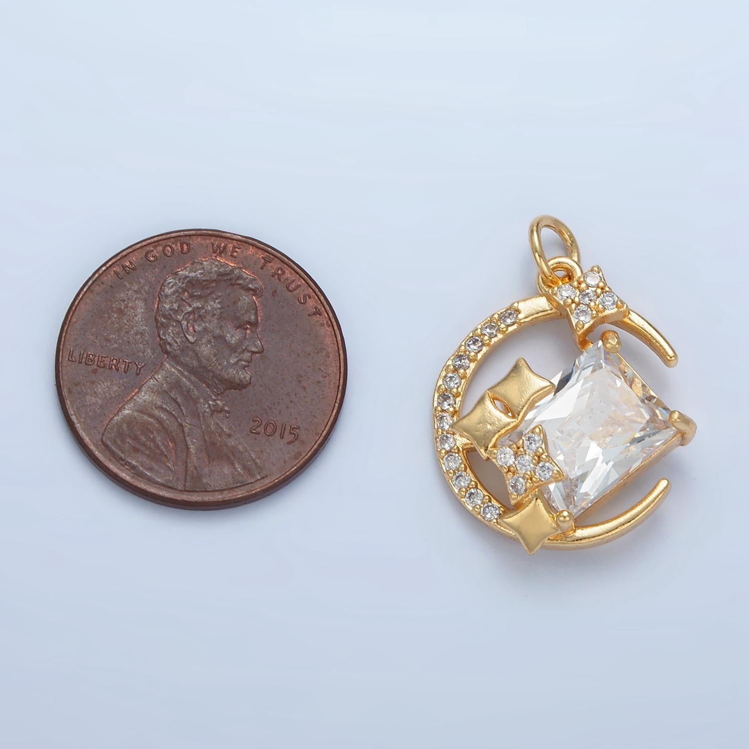 Crescent moon and stars micro paved cz gold filled celestial charm | x-288