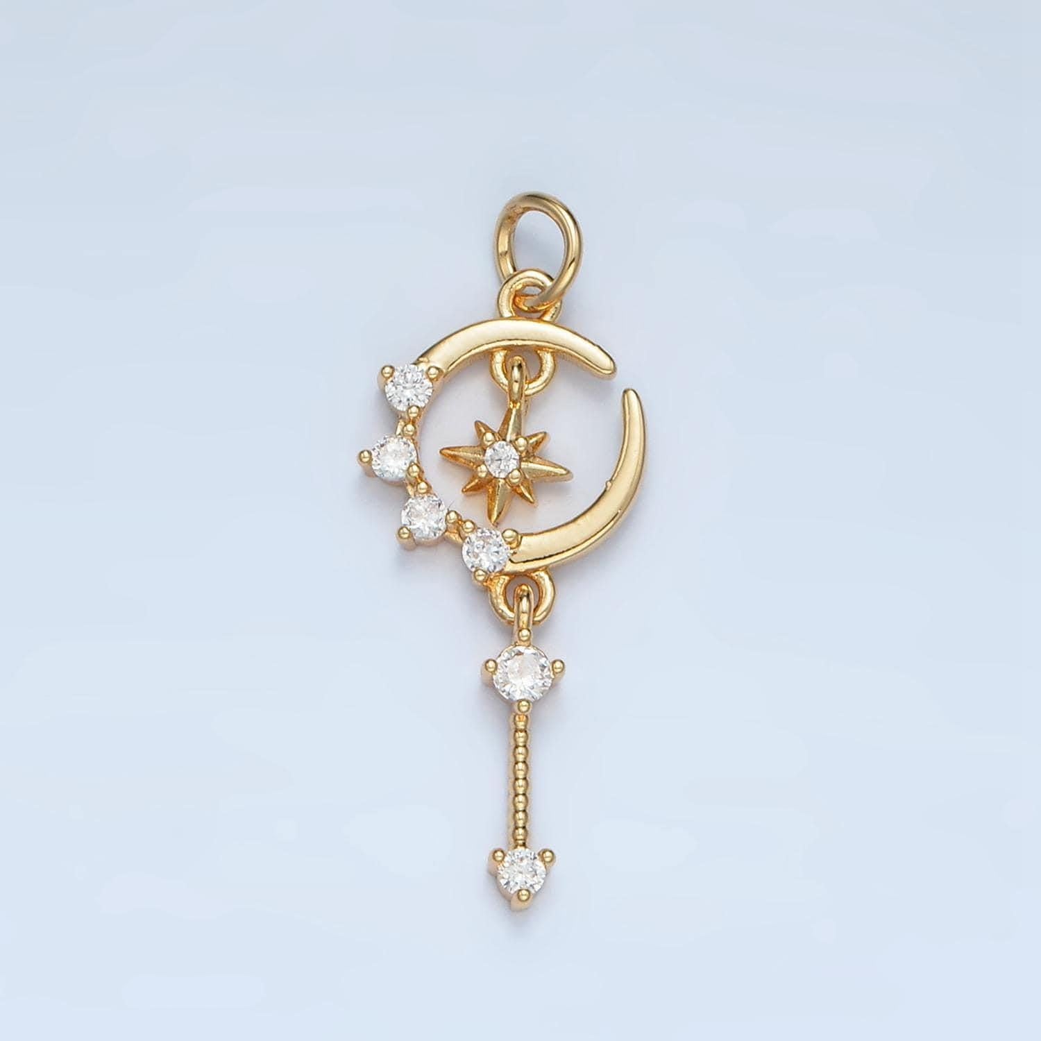 Magical crescent moon & star cz drop gold filled celestial charm | m-044