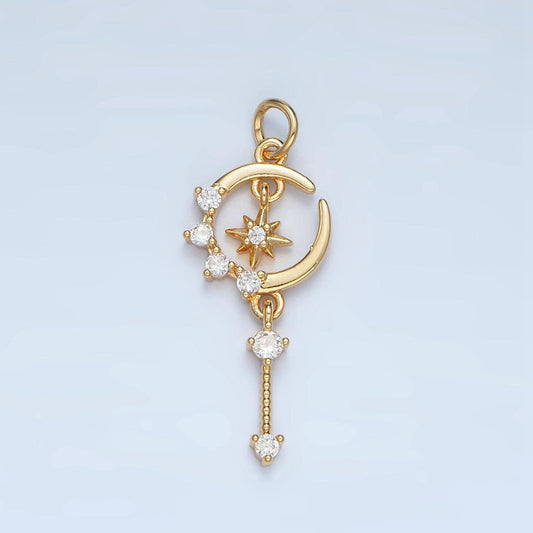 Magical crescent moon & star cz drop gold filled celestial charm | m-044