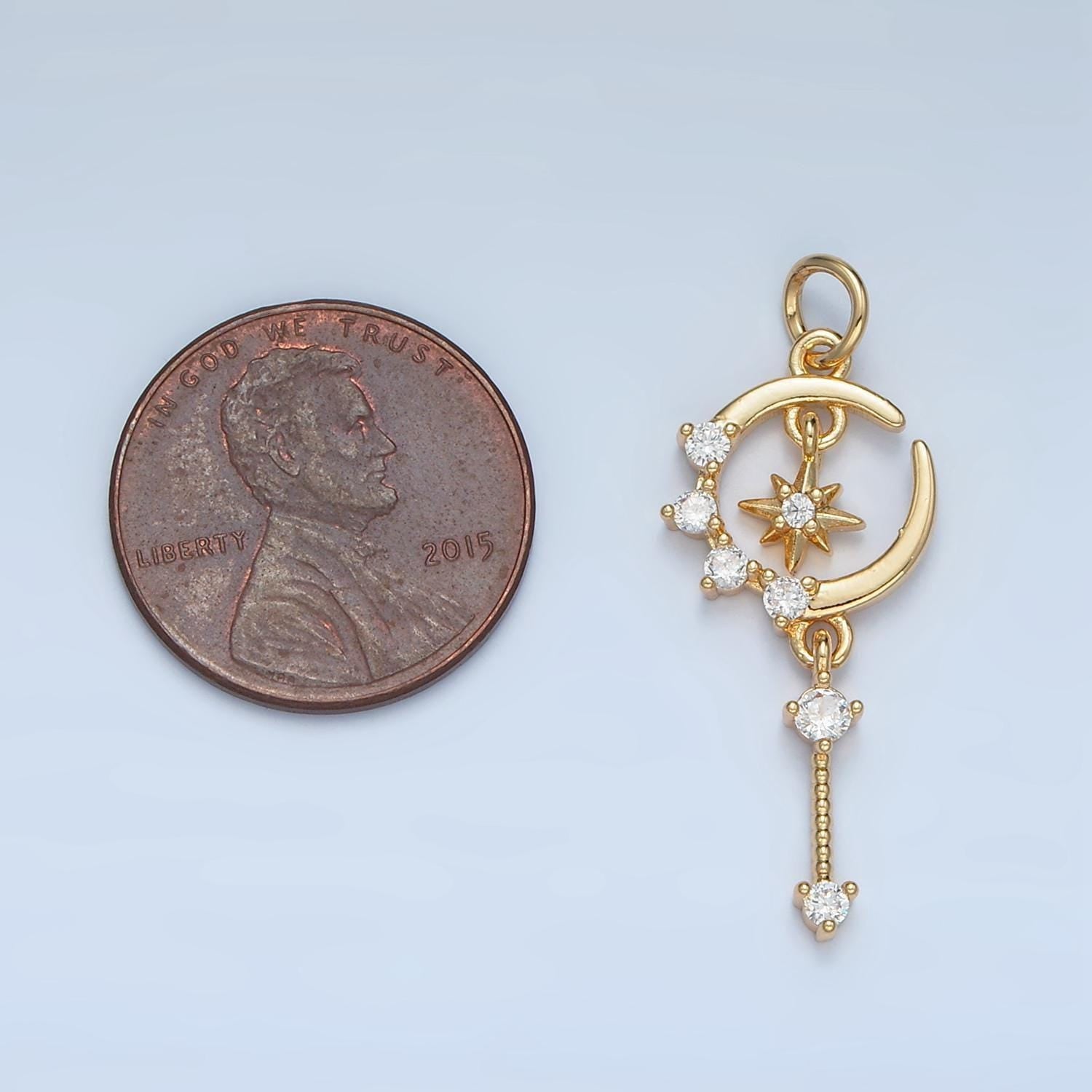 Magical crescent moon & star cz drop gold filled celestial charm | m-044