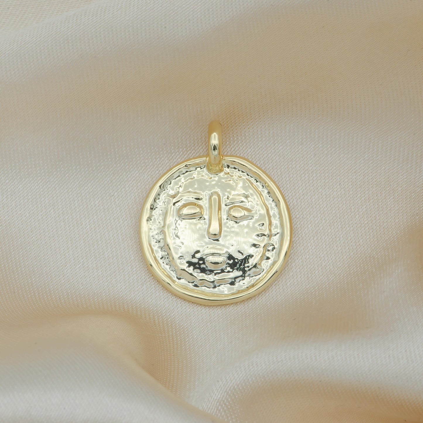 Gold rustic moon face charm hammered celestial charm for jewelry making -141