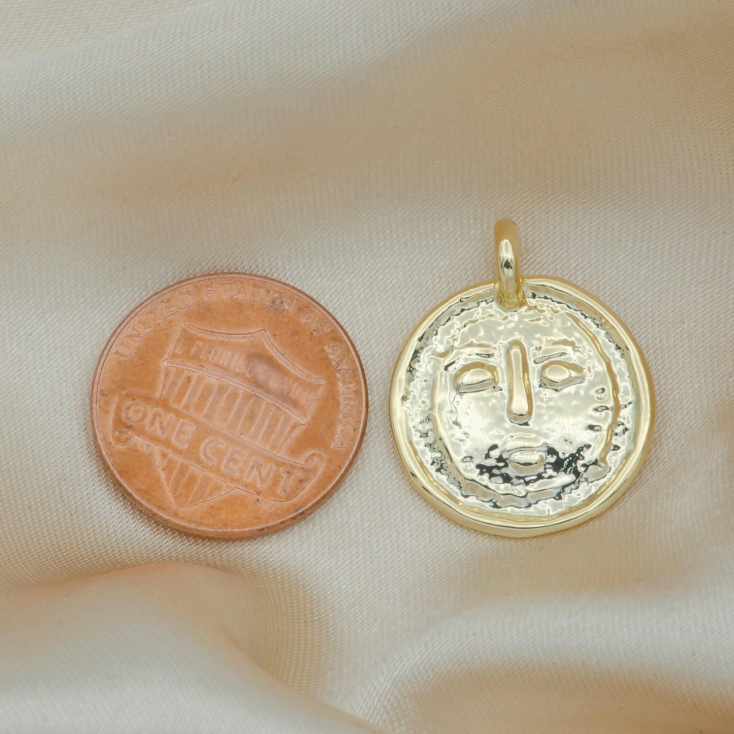 Gold rustic moon face charm hammered celestial charm for jewelry making -141