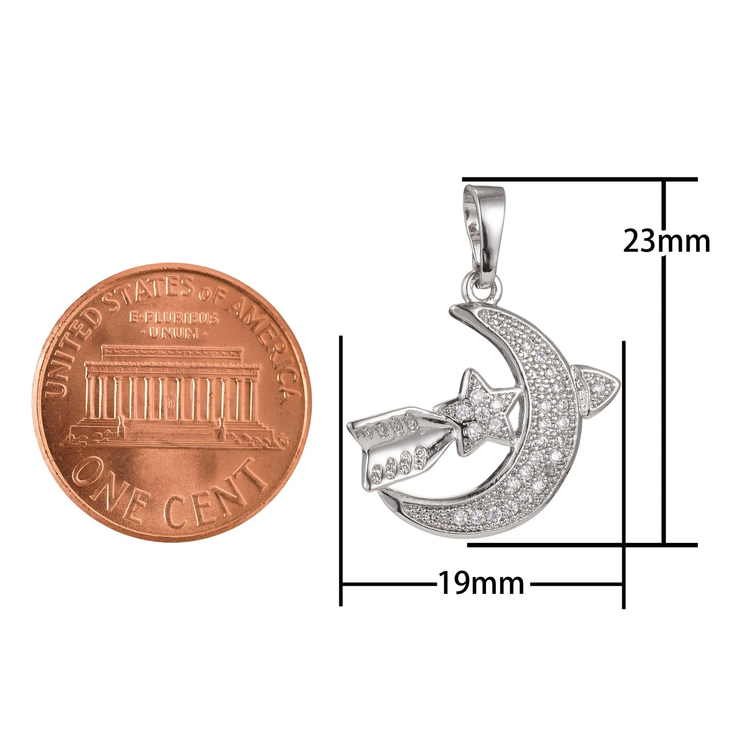 1pc white gold micro pave cz moon star pendant charm, moon star pendant charm, white gold moon star pendant, for diy jewelry