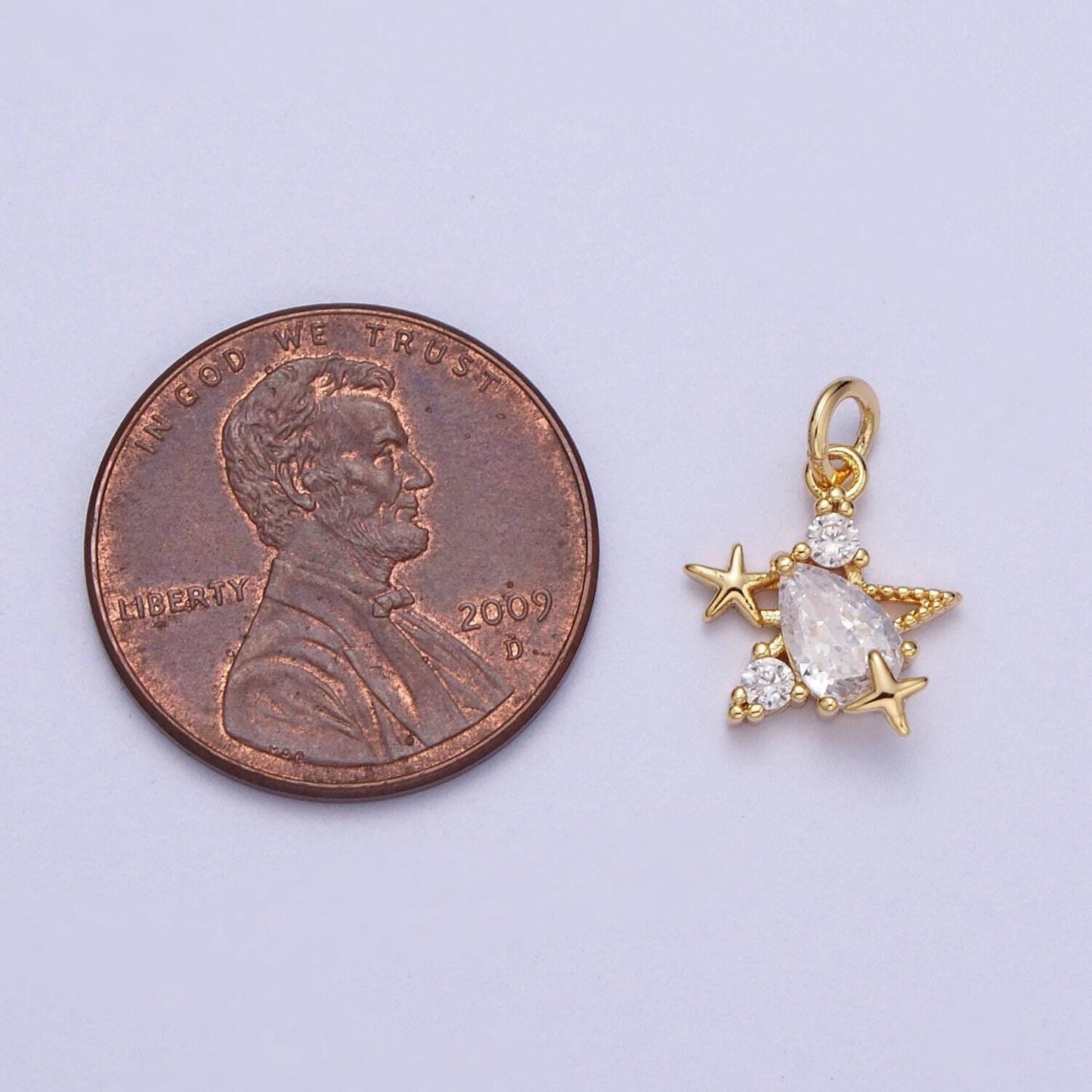 Tiny gold cz diamonds moon and star pendant, 16k gold filled clear micro paved cz moon stars beaded celestial charm |*y-449