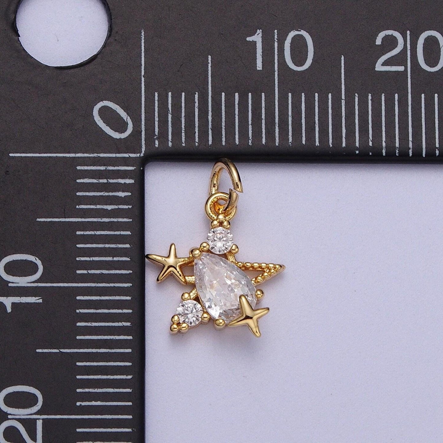 Tiny gold cz diamonds moon and star pendant, 16k gold filled clear micro paved cz moon stars beaded celestial charm |*y-449