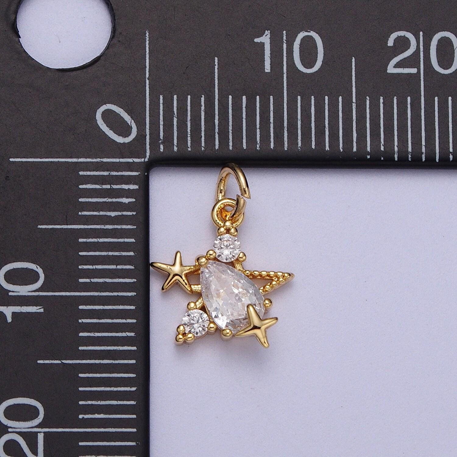 Tiny gold cz diamonds moon and star pendant, 16k gold filled clear micro paved cz moon stars beaded celestial charm |*y-449
